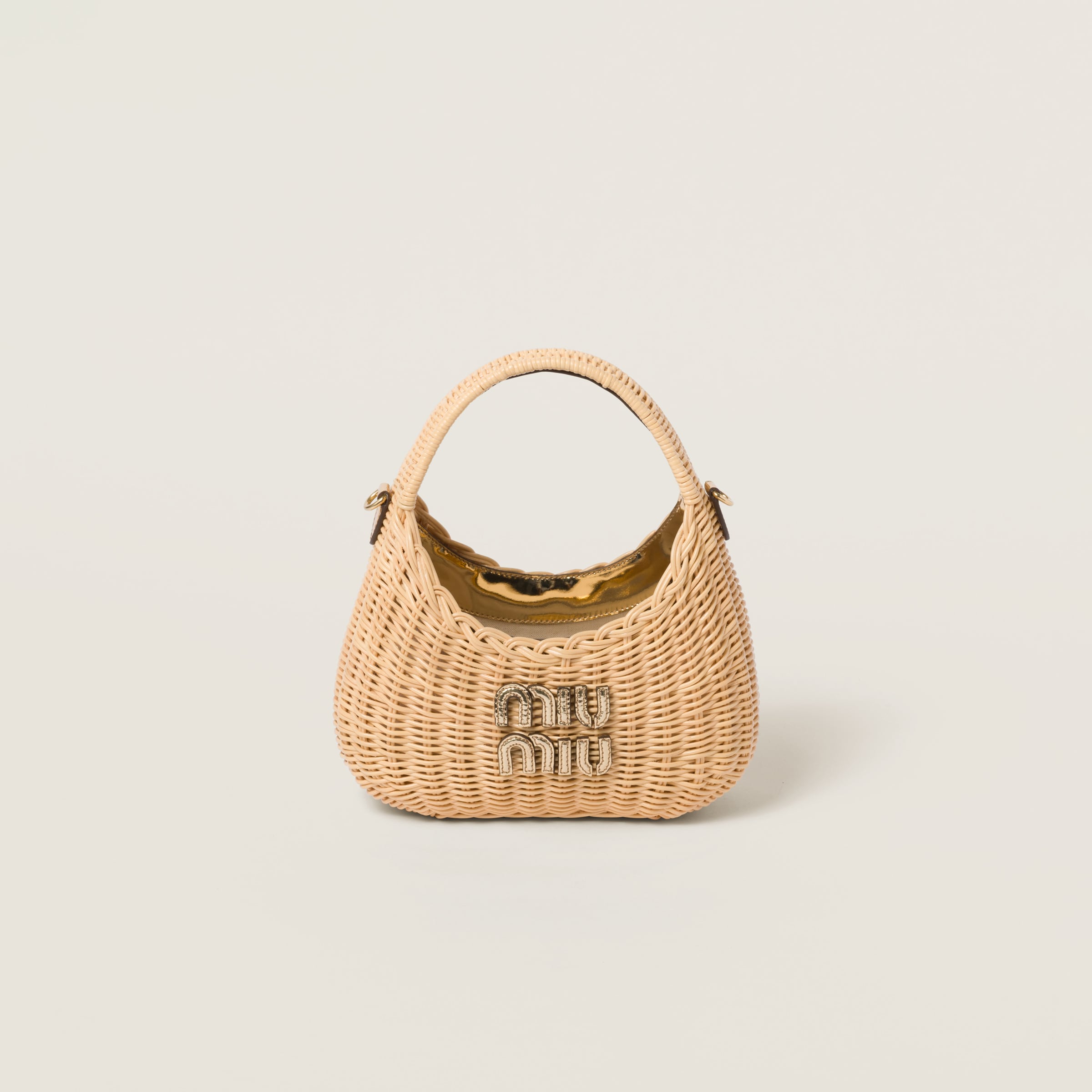 Miumiu Wander Woven Raffia-effect Yarn Hobo Bag With Leather Details In Natural / Platinum