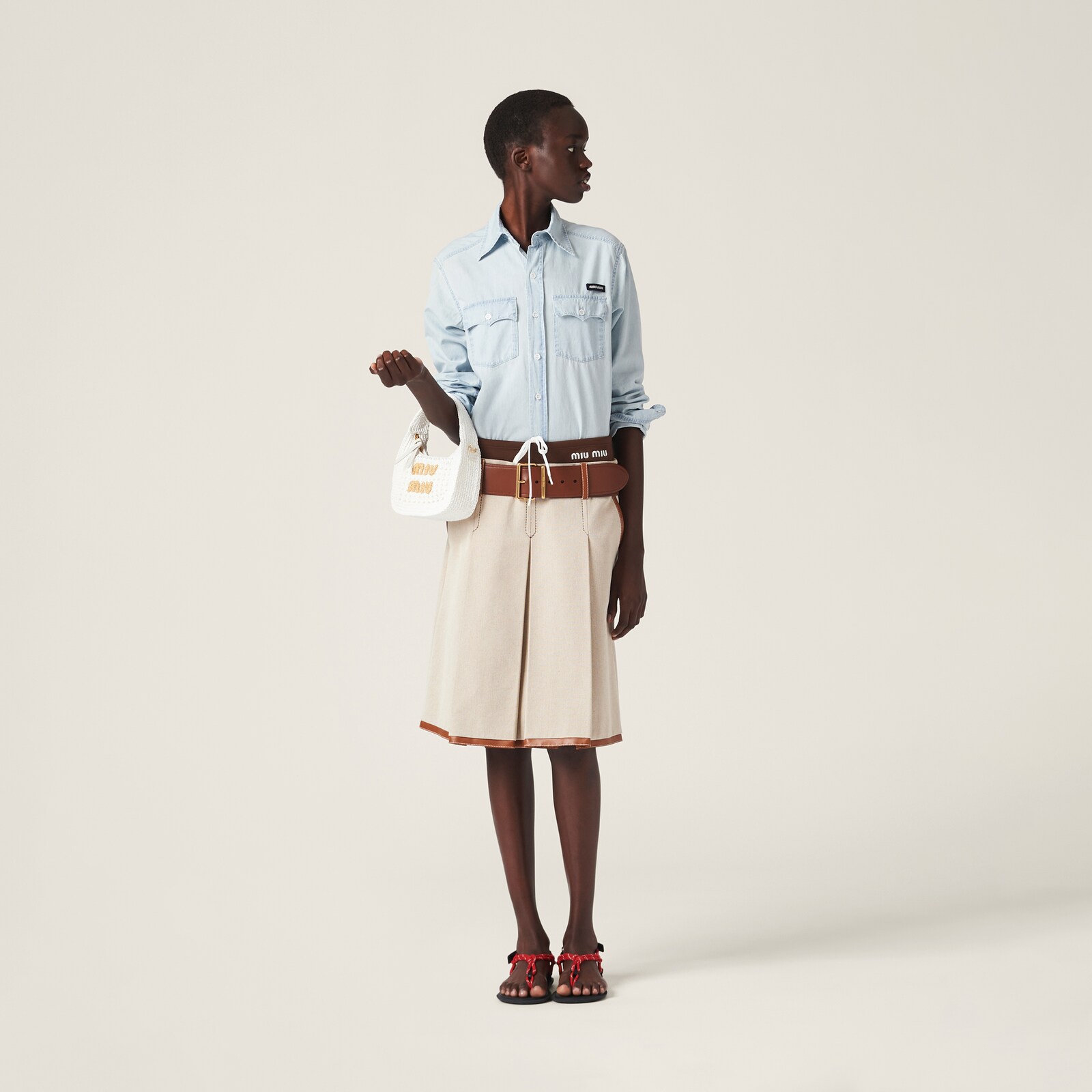 miu wander hobo bag 20cm white woven fabric