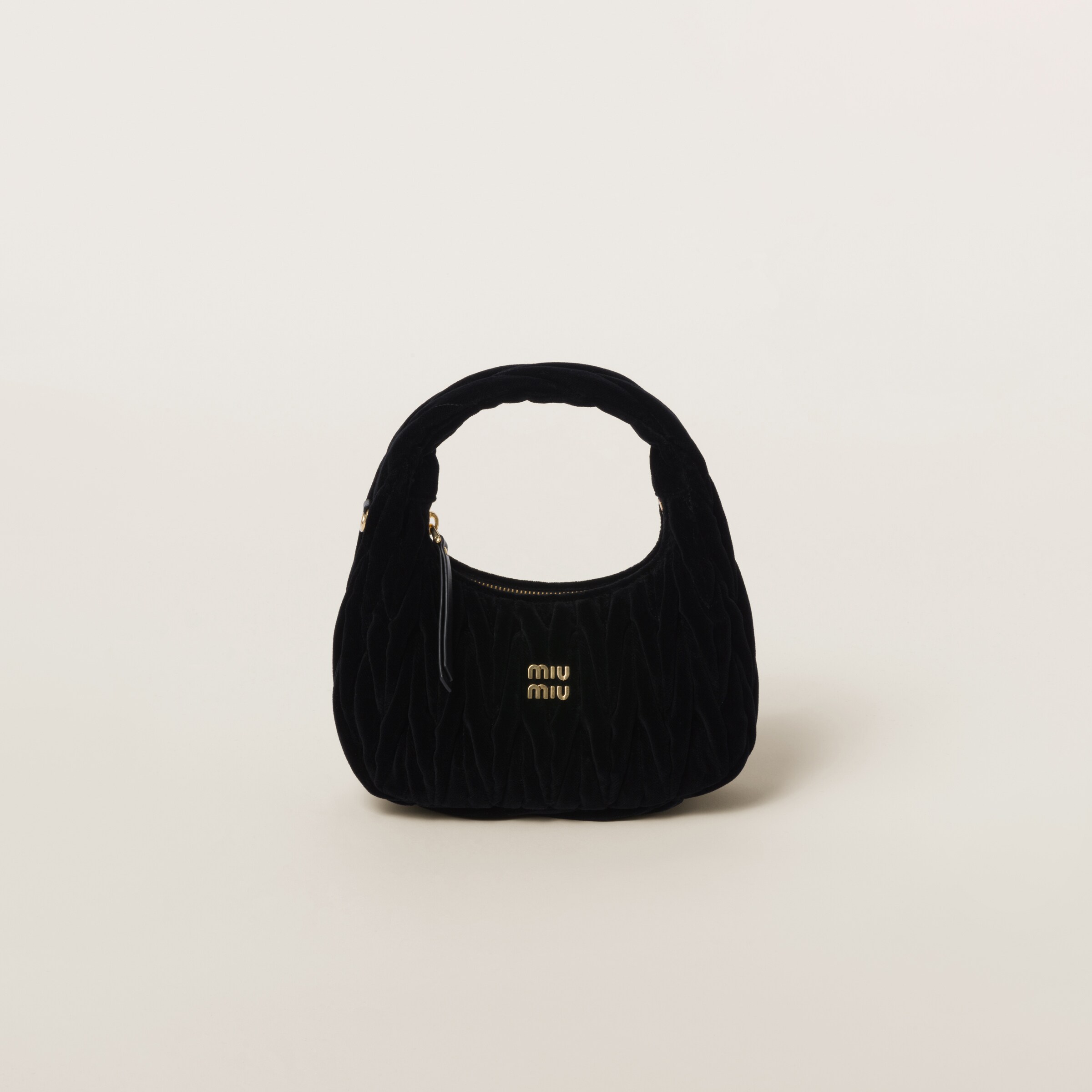 Miu Miu Wander Matelassé Velvet Hobo Bag In Black