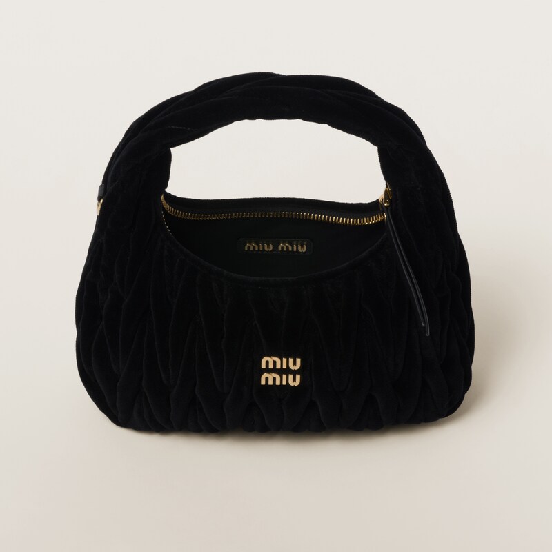 Wander matelassé velvet hobo bag