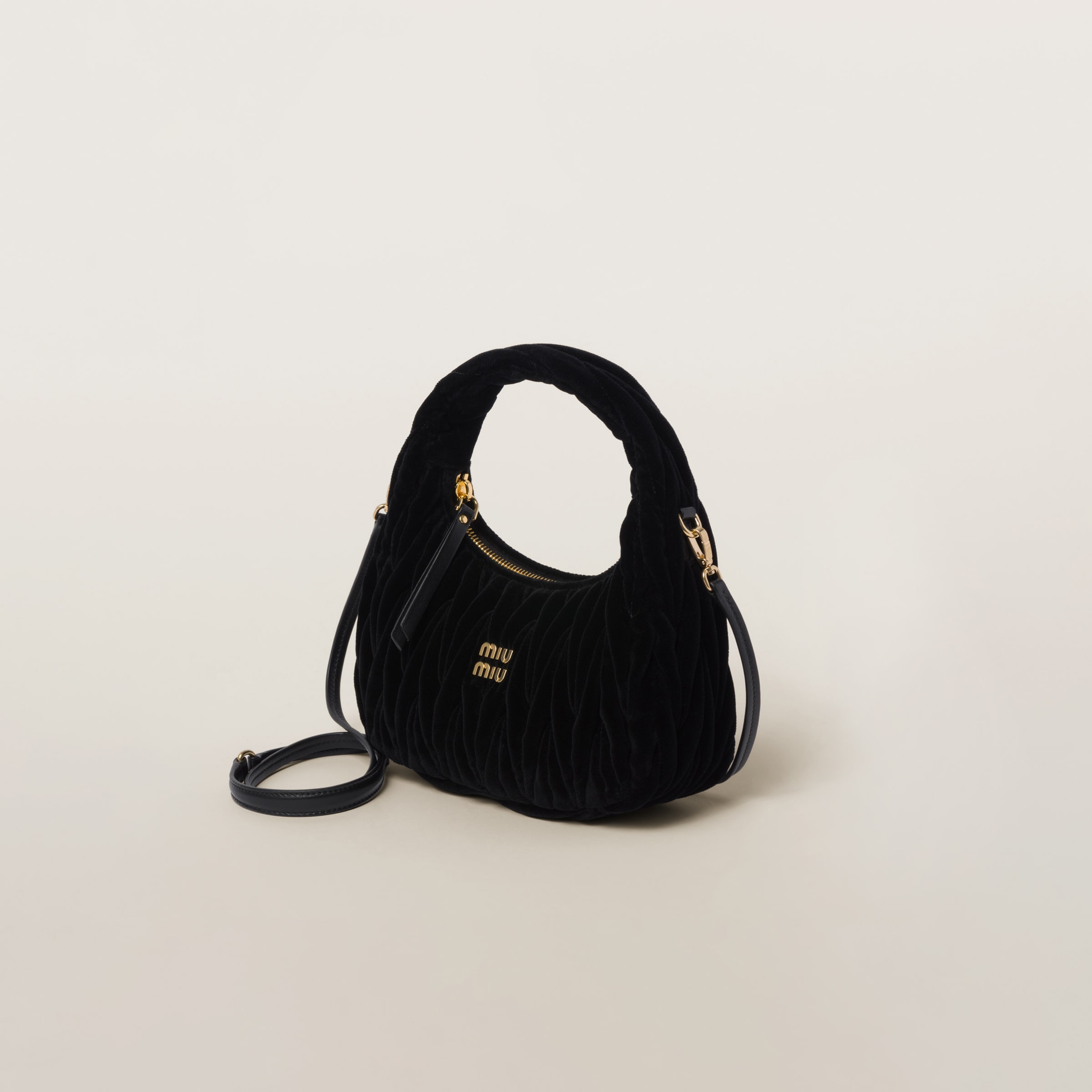 Black Wander Matelass Velvet Hobo Bag Miu Miu