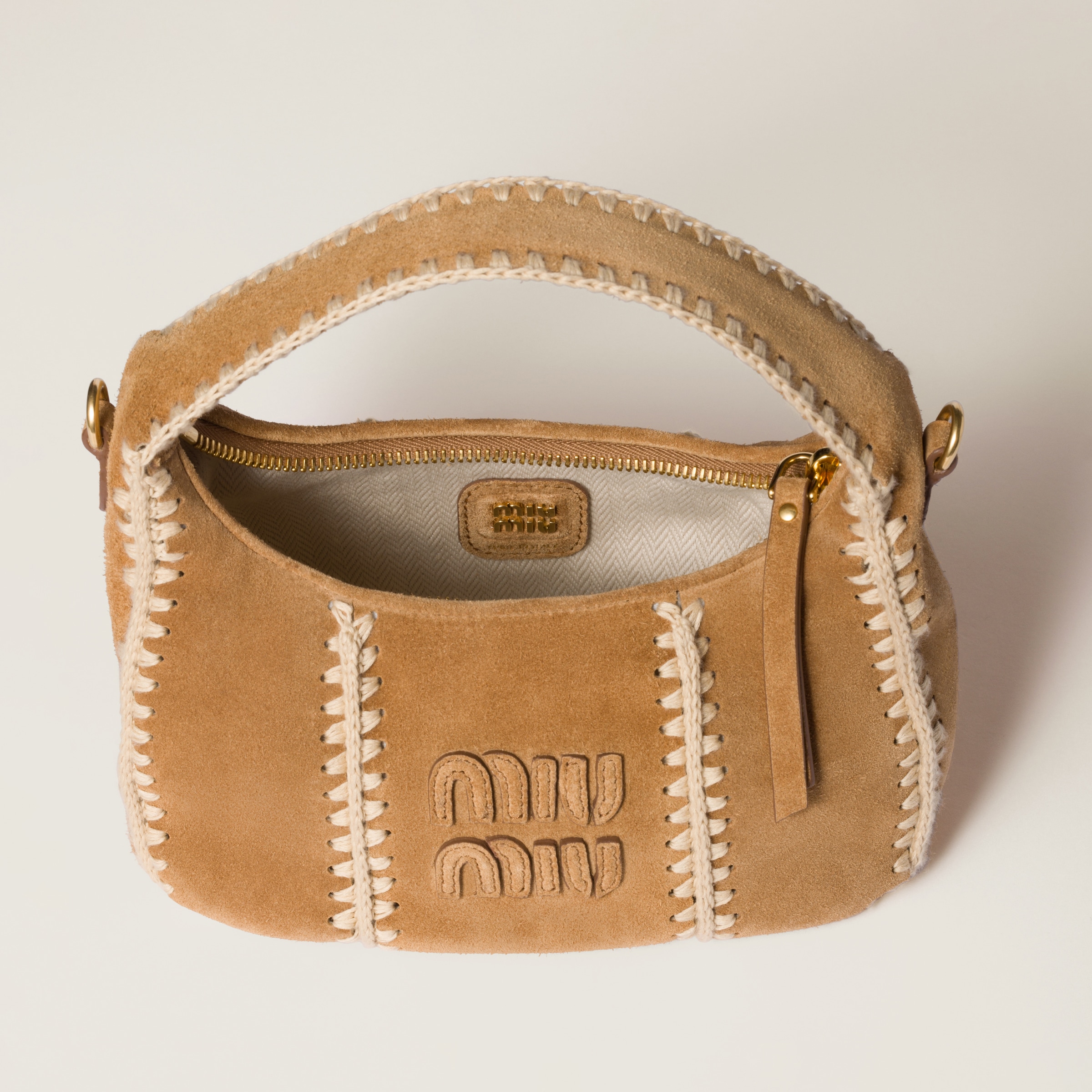 Miu Miu Wander Suede And Crochet Bag