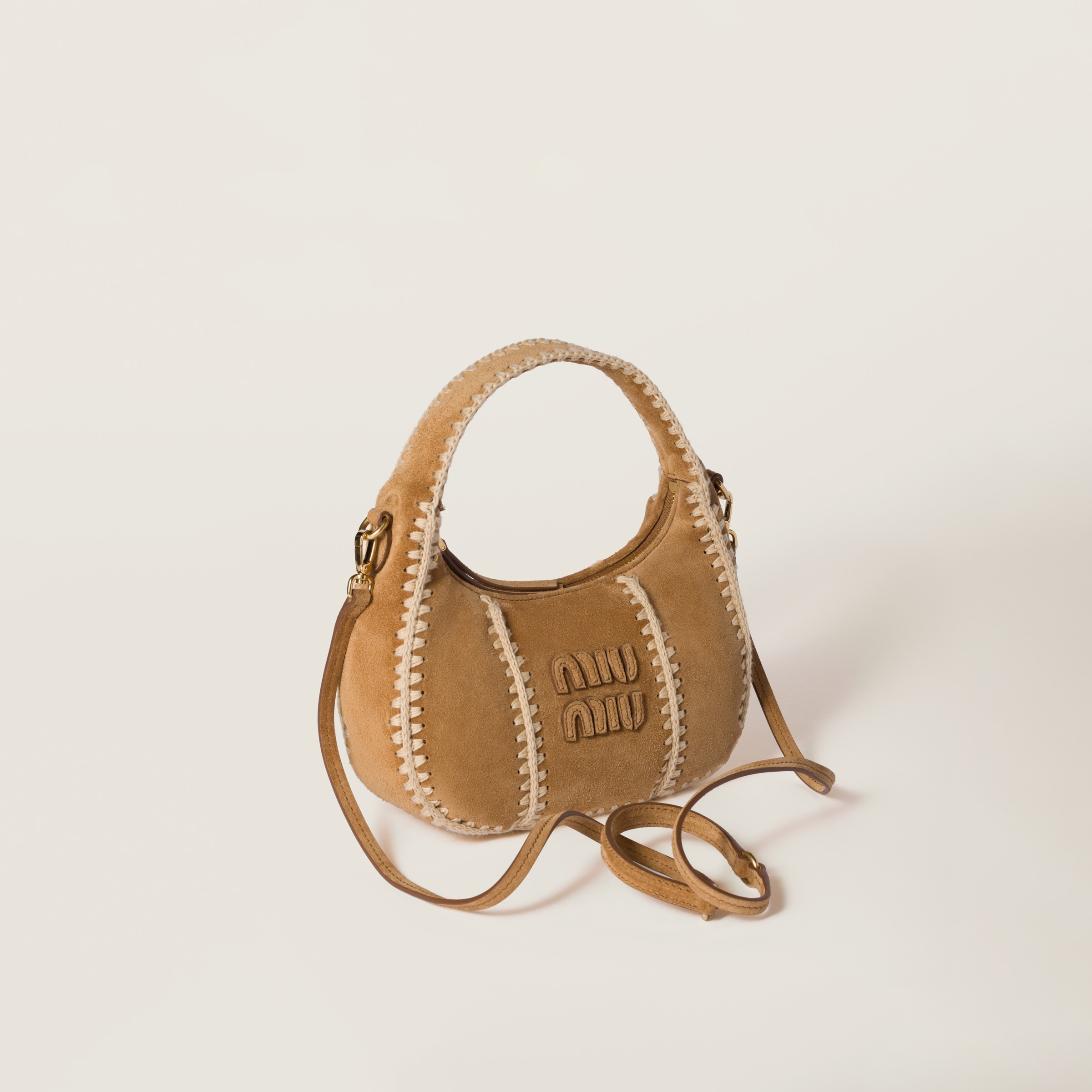 Miu Miu Wander Suede And Crochet Bag