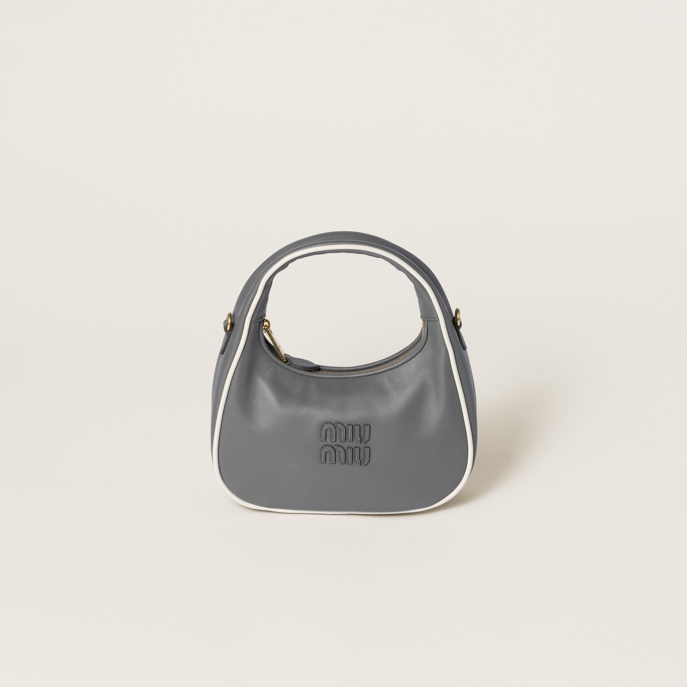 Miu Miu Wander Leather Bag In Marble Gray / White