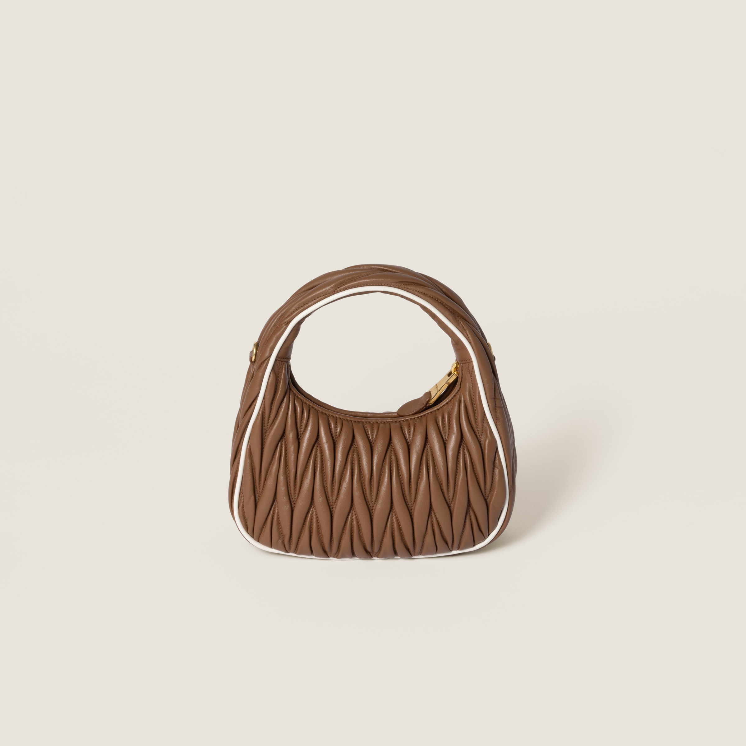 Miu Miu Wander Matelassé Nappa Leather Bag In Cognac/white