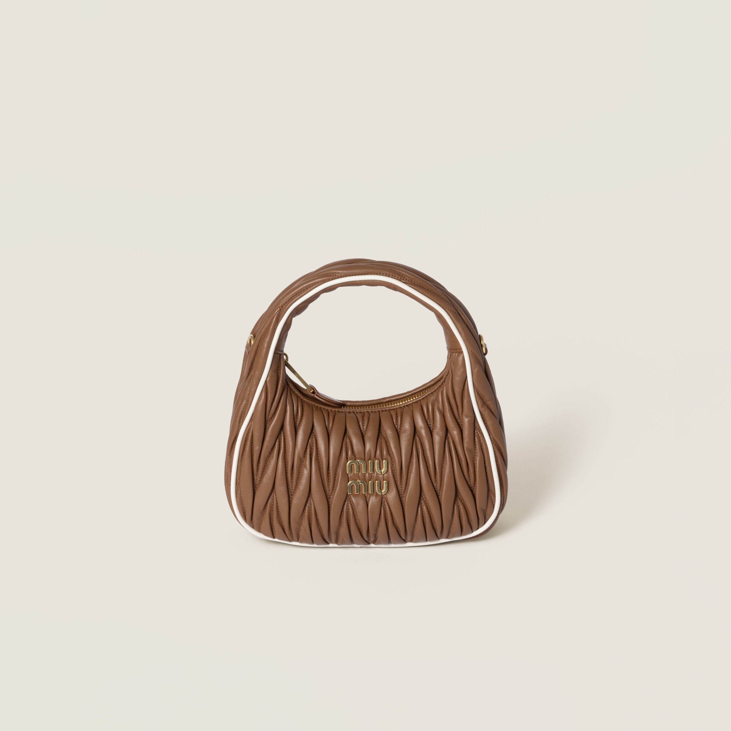 Miu Miu Wander Matelassé Nappa Leather Bag In Brown