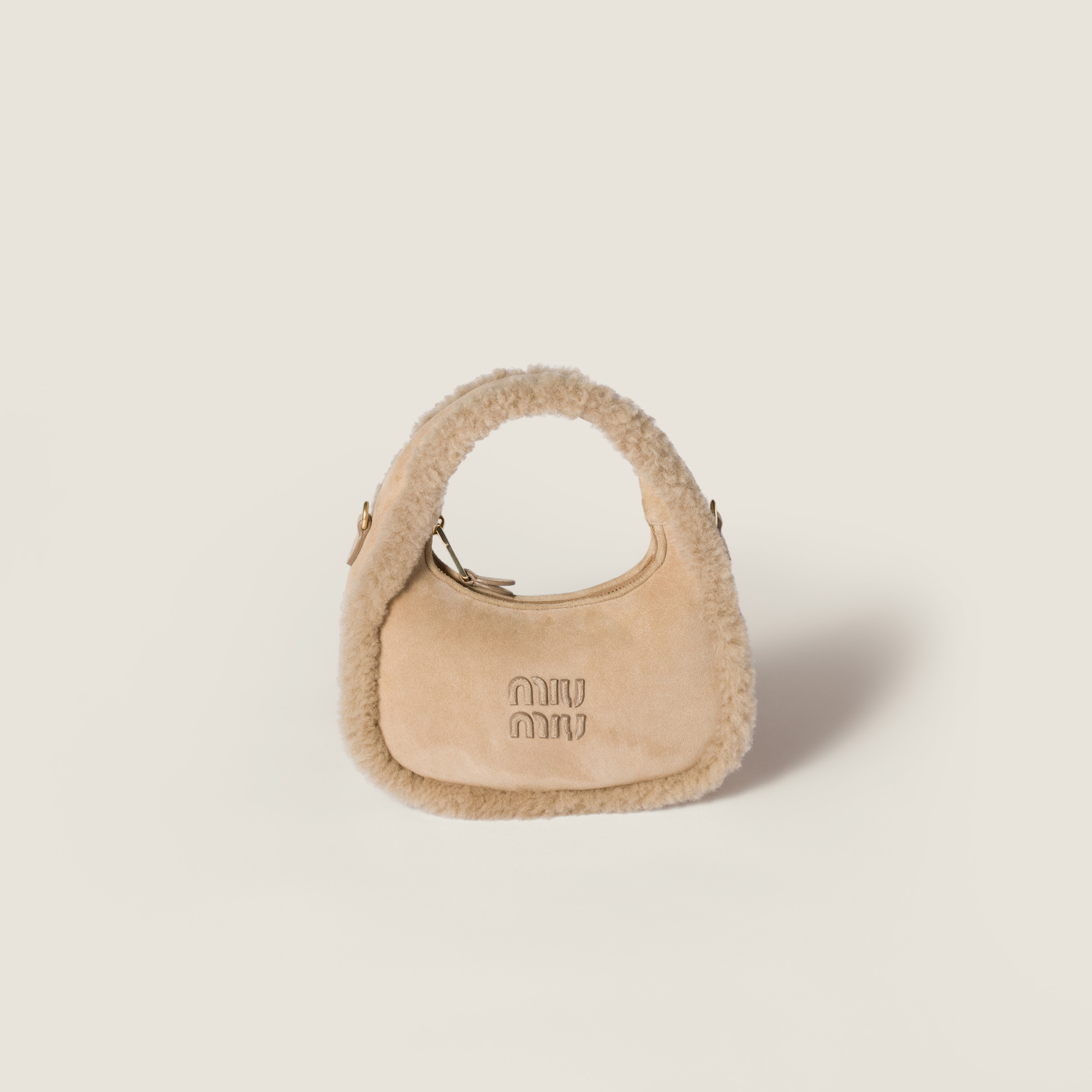 Miu Miu Wander Shearling Bag In Brown