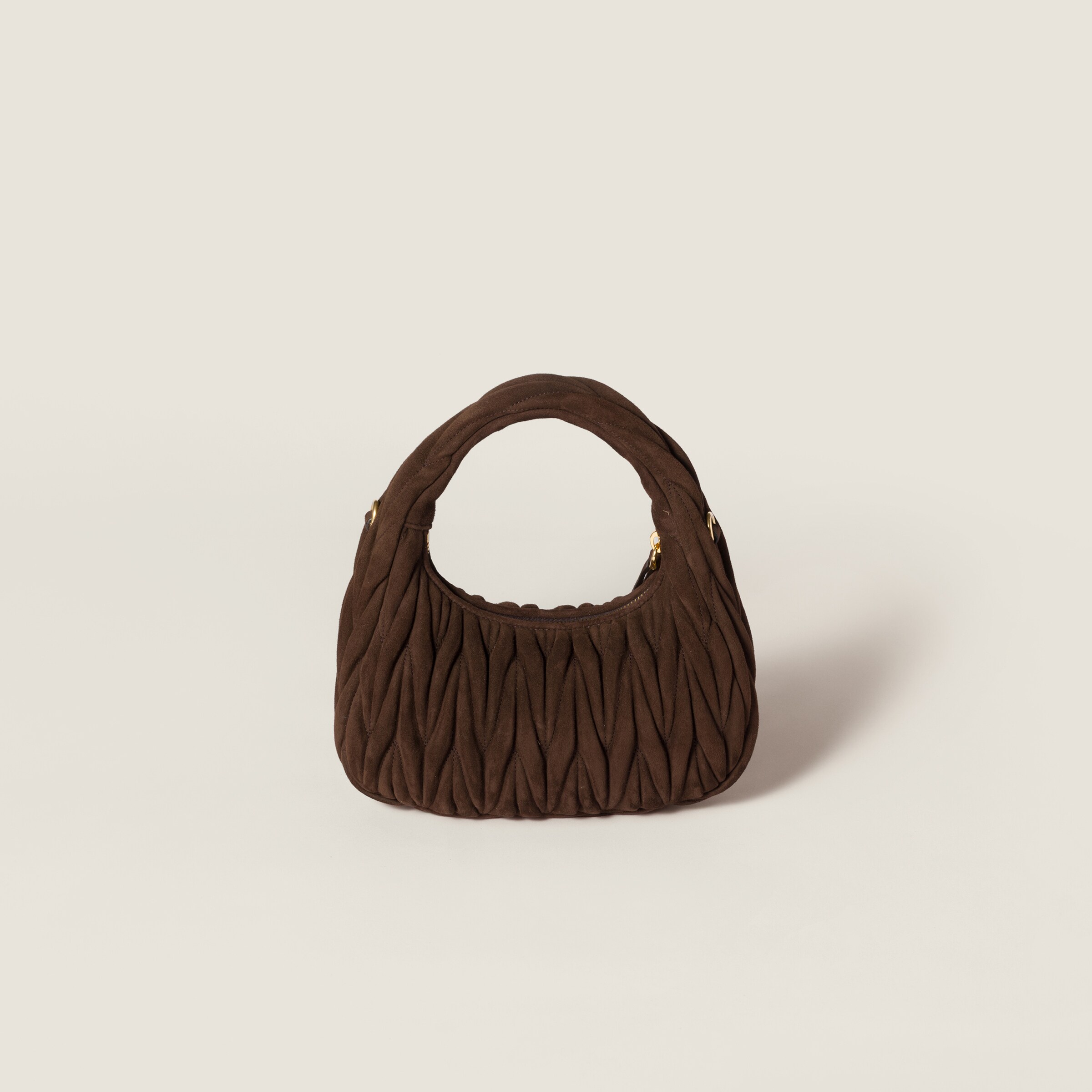 Miu Miu Wander Matelassé Suede Bag In Brown