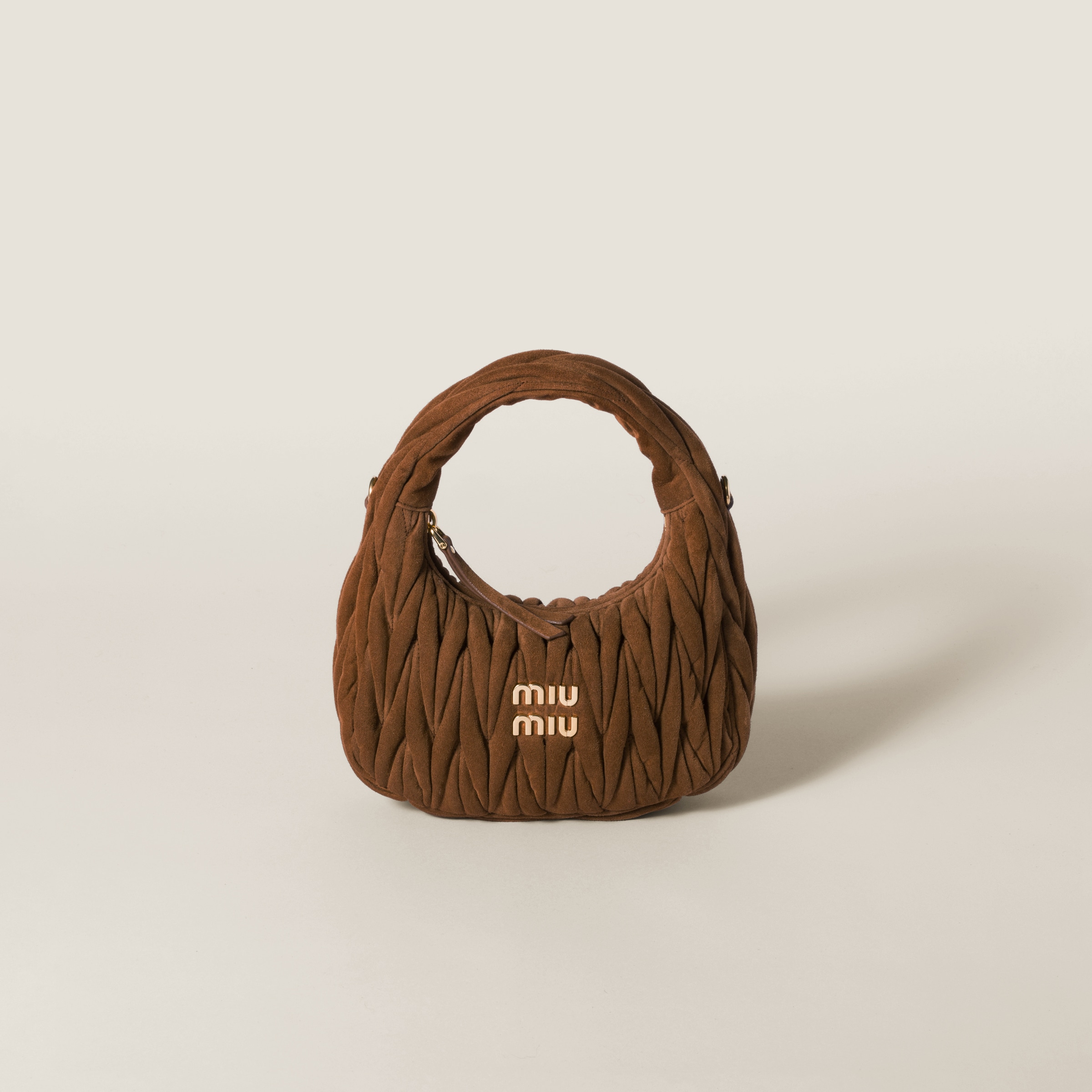 Miu Miu Wander Matelassé Suede Bag In Cocoa Brown