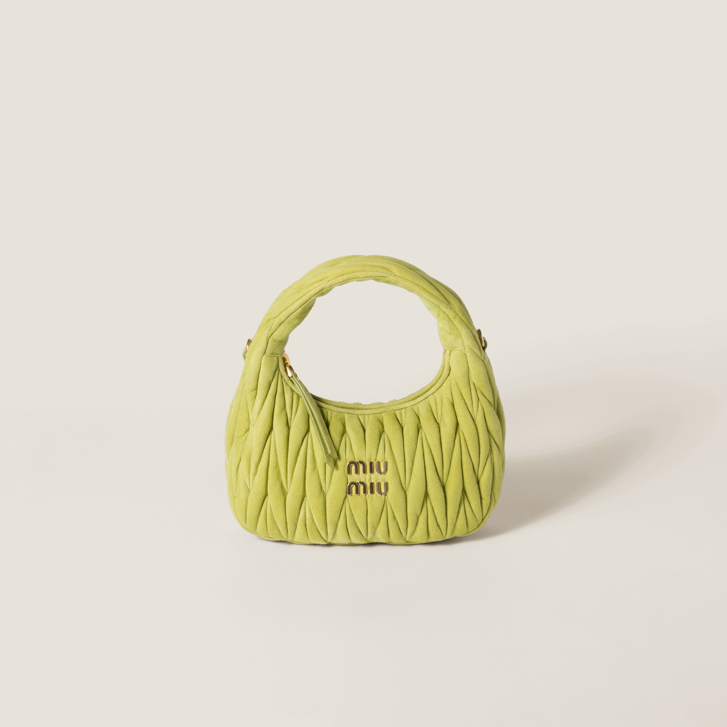 Miu Miu Wander Matelassé Suede Bag In Ivy Green