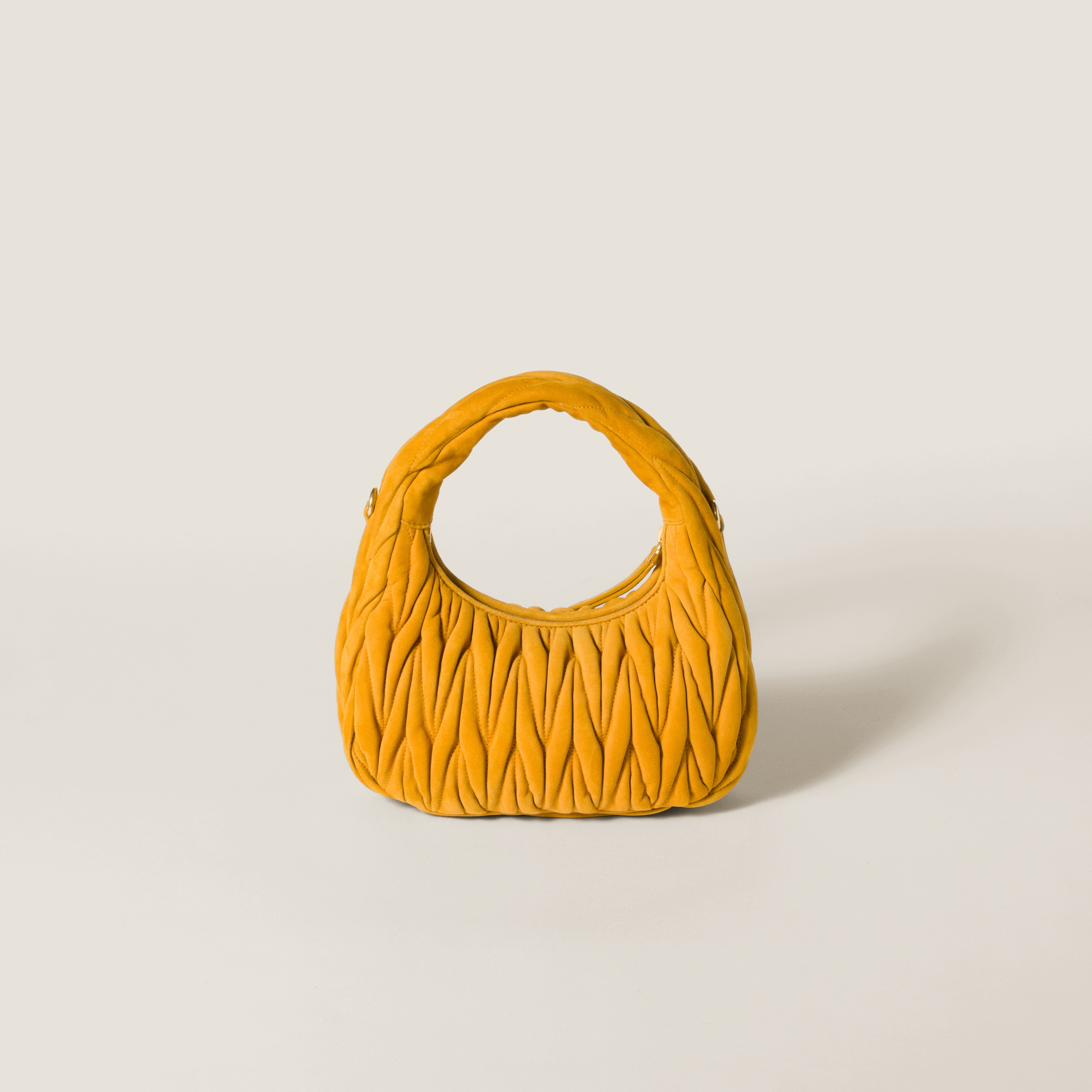 Miu Miu Wander Matelassé Suede Bag In Whiskey