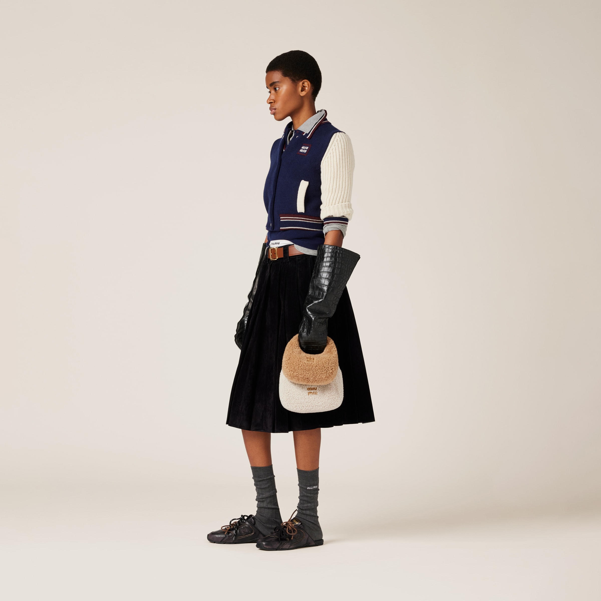 Ivory Wander Shearling Hobo Bag | Miu Miu