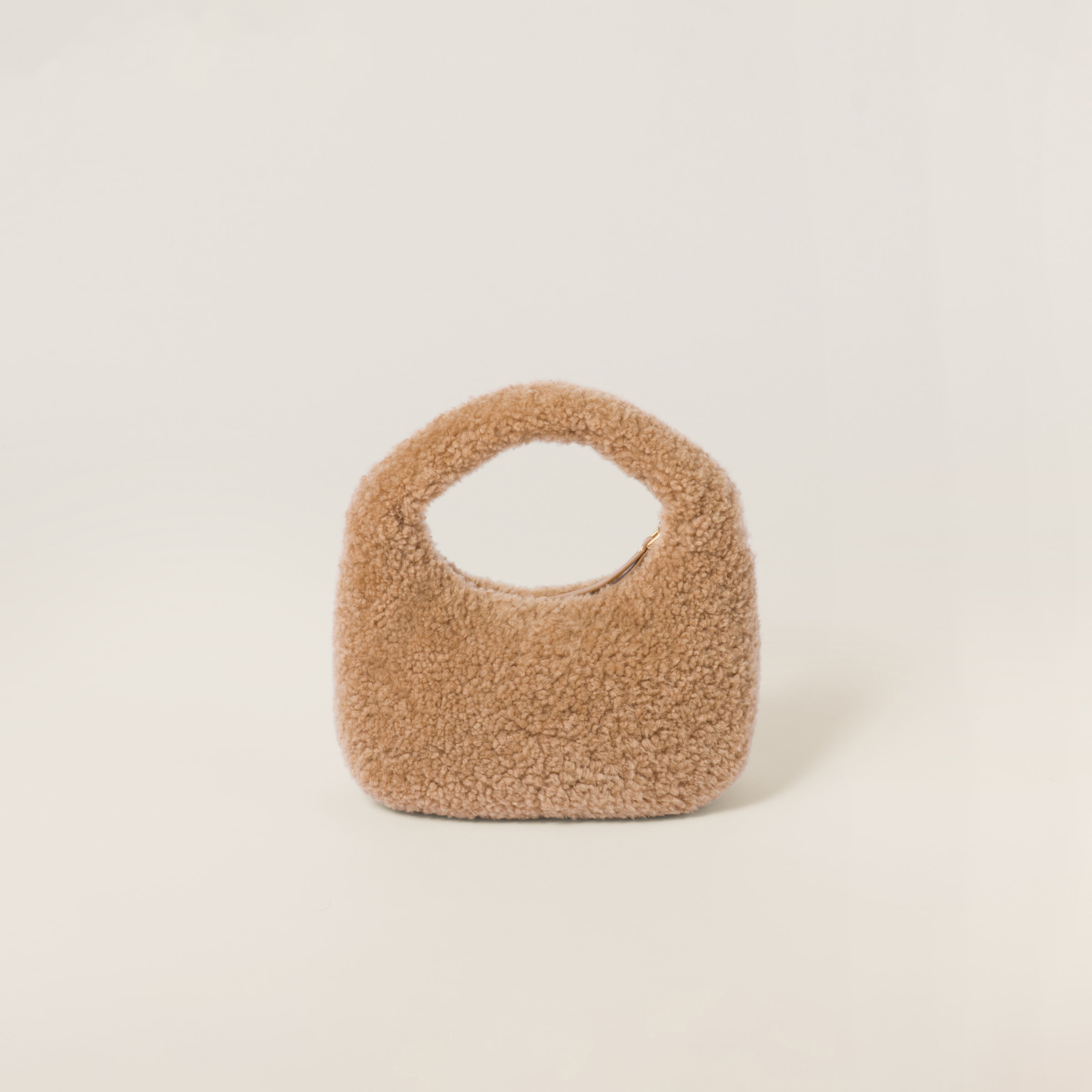 Miu Miu Wander Shearling Hobo Bag In Caramel