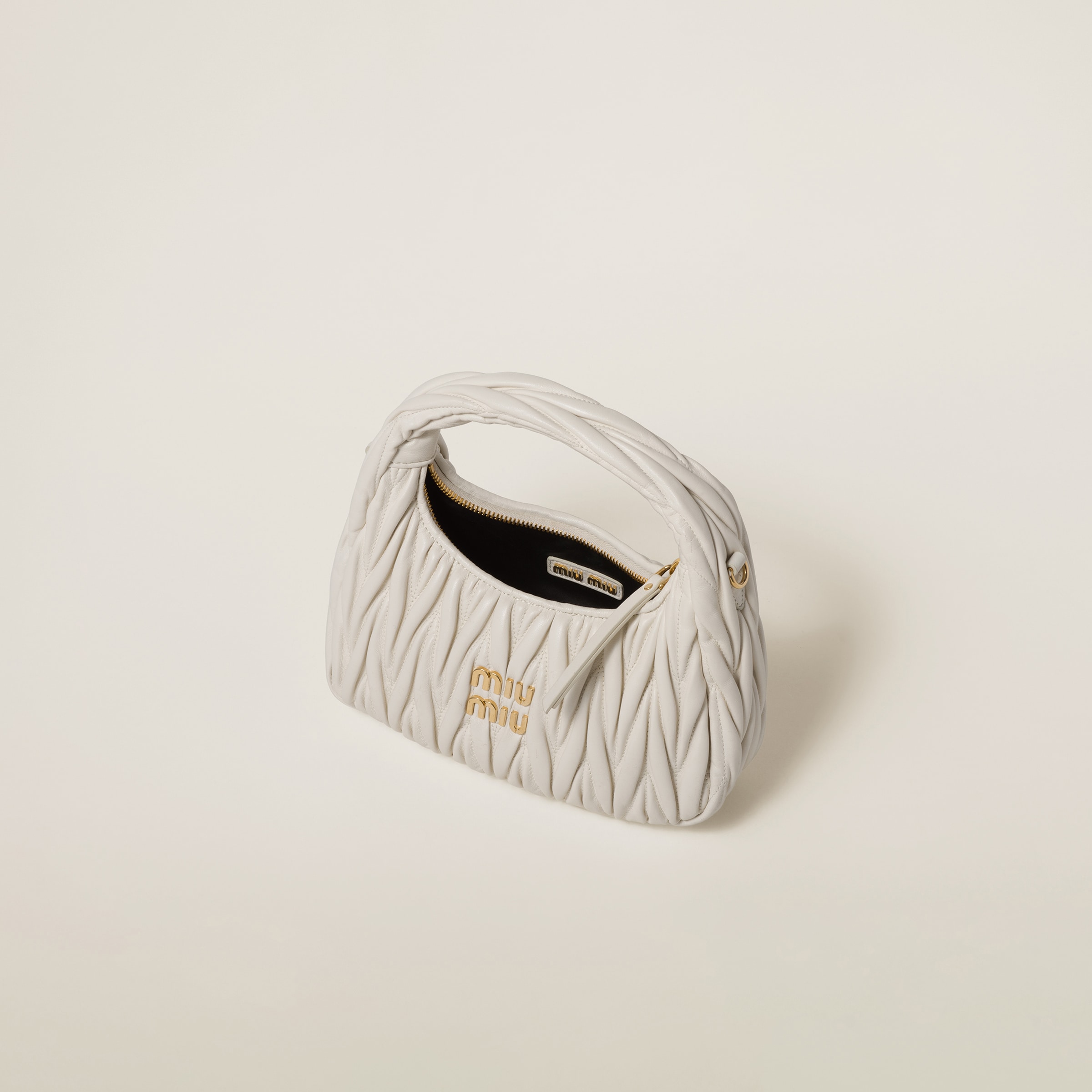 White Wander Matelassé Nappa Leather Hobo Bag | Miu Miu