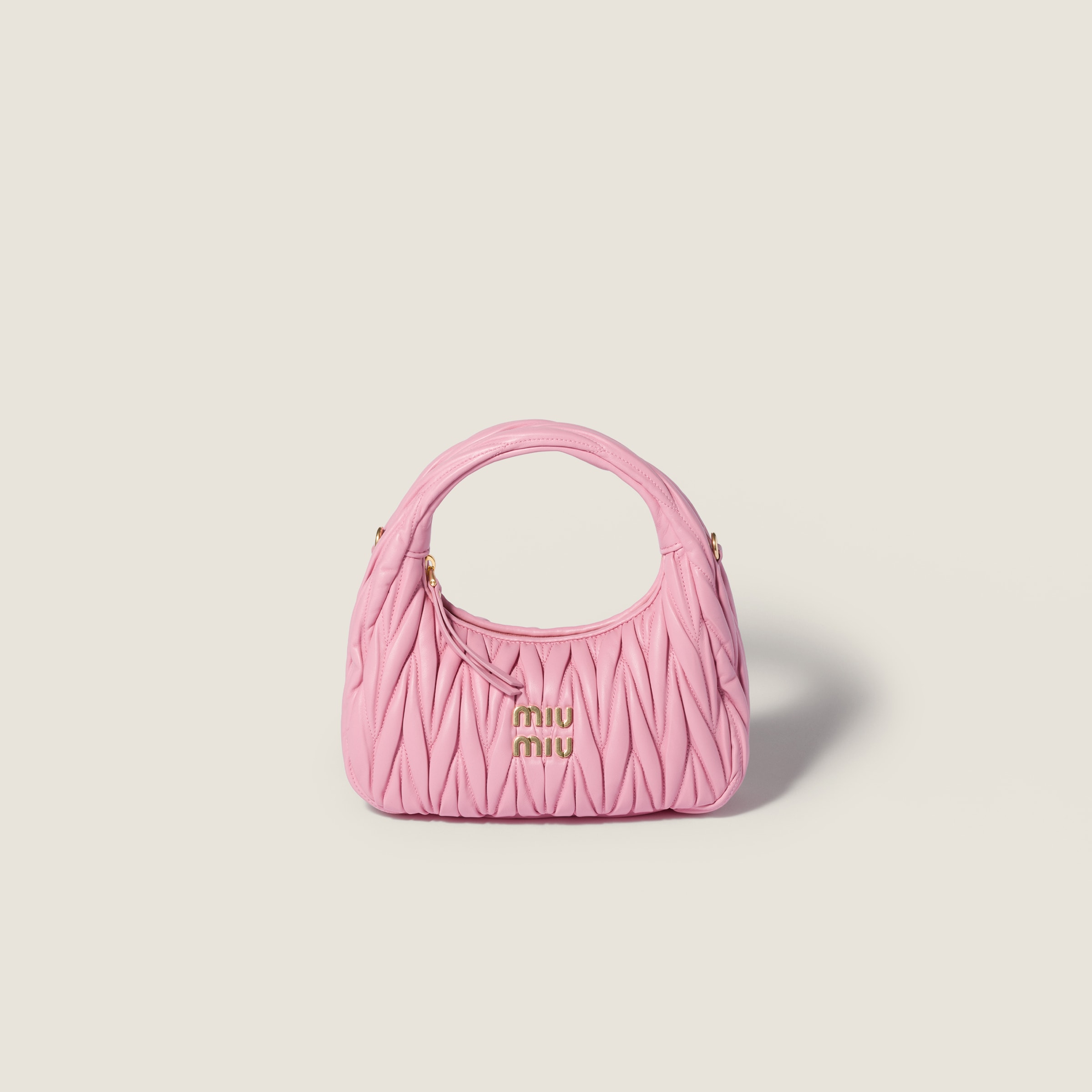 Pink Wander Matelassé Nappa Leather Hobo Bag | Miu Miu - Japan
