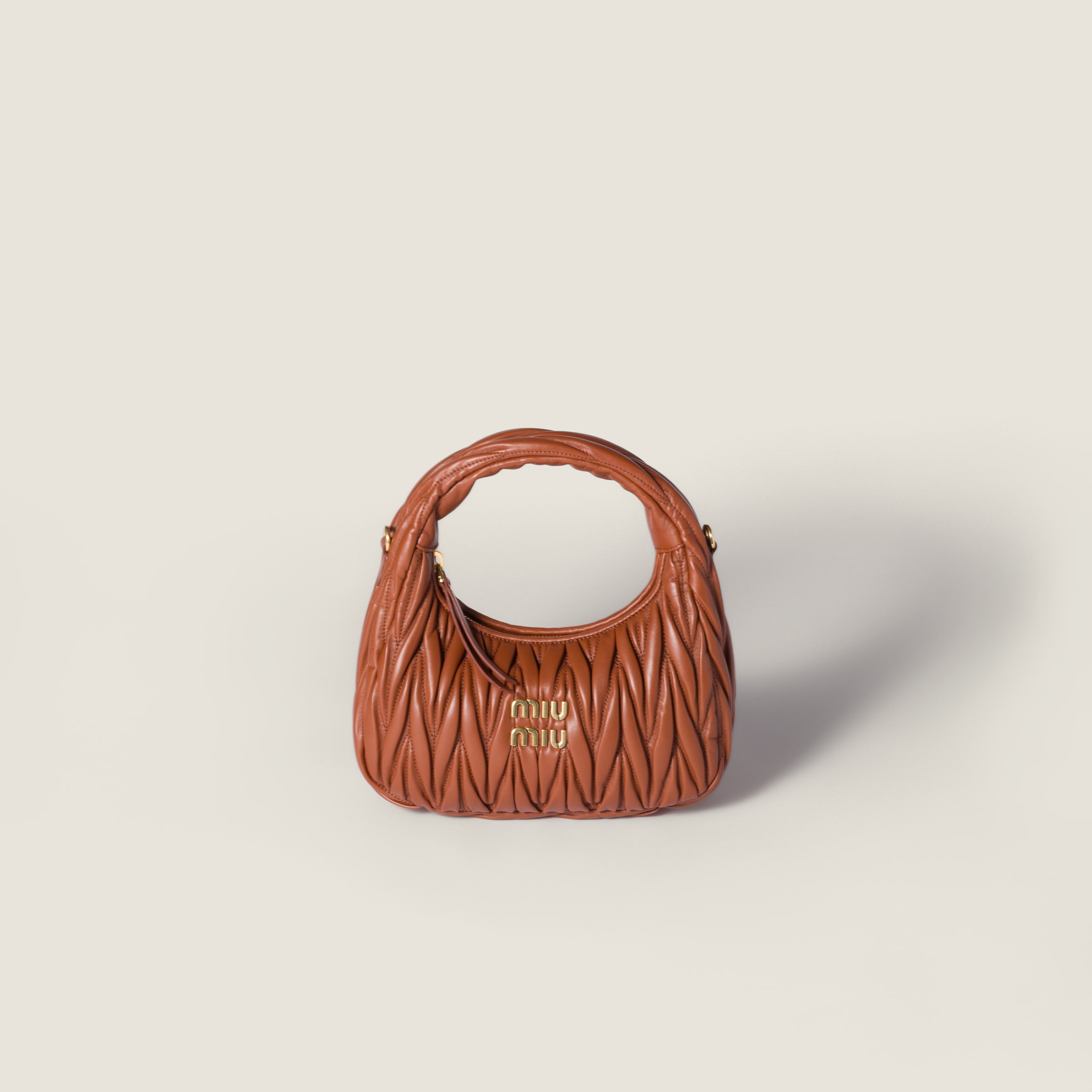 Miu Miu Wander Matelassé Nappa Leather Hobo Bag In Brown