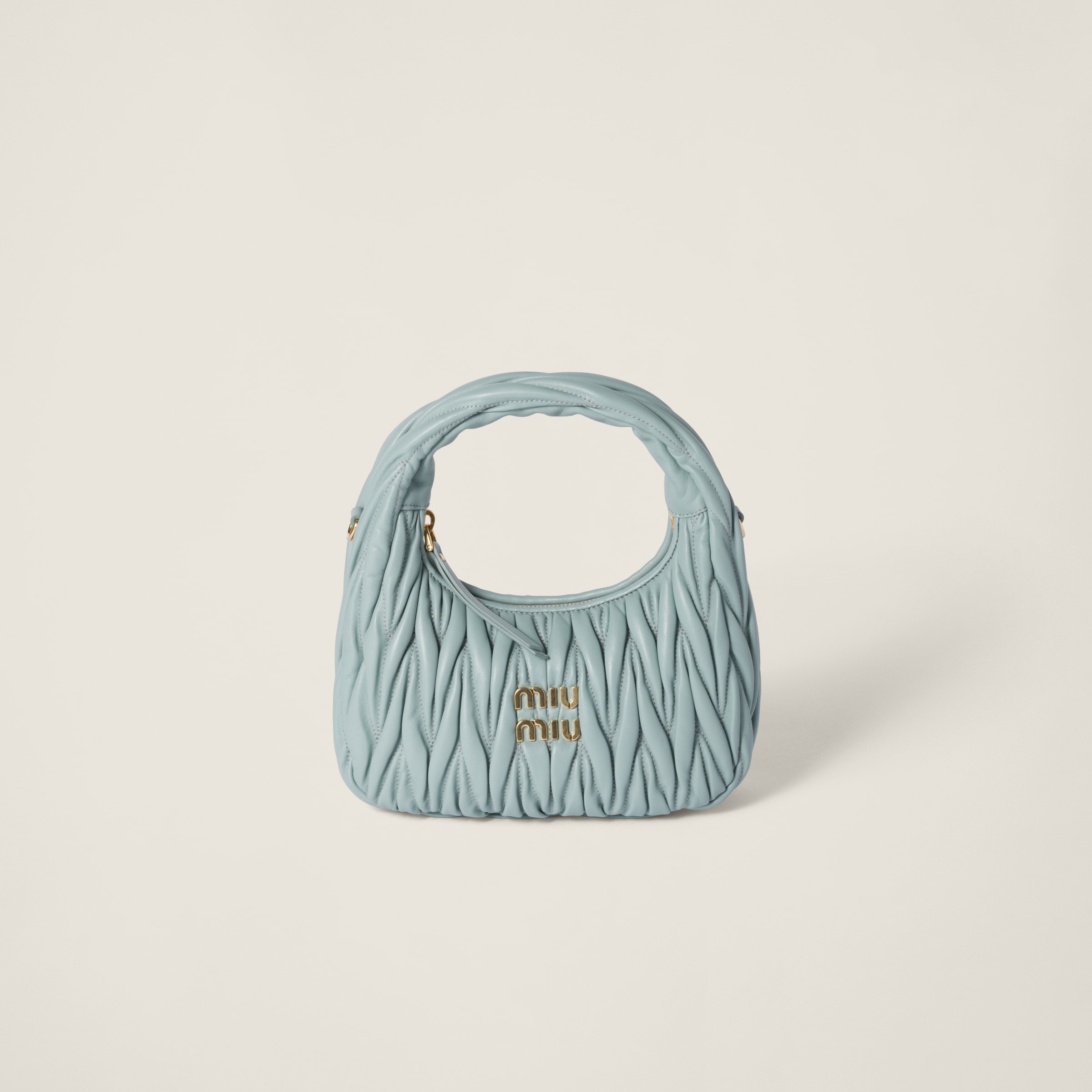 商品画像：Powder Blue Wander Matelassé Nappa Leather Hobo Bag | Miu Miu 5