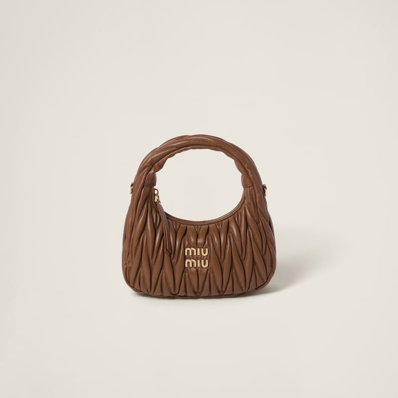 Miu Miu Wander matelassé nappa leather hobo bag in cognac
