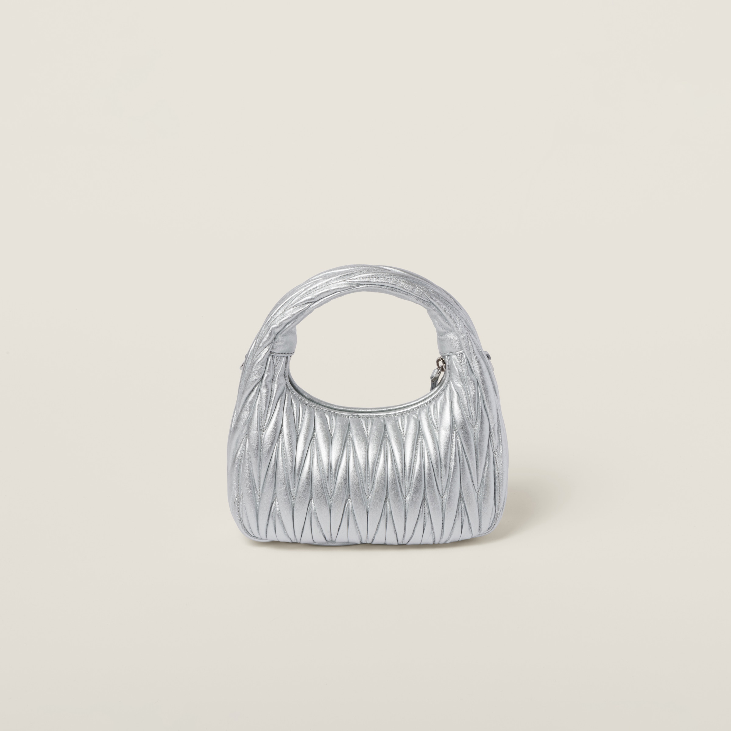 Miu Miu Wander Matelassé Nappa Leather Hobo Bag In Silver