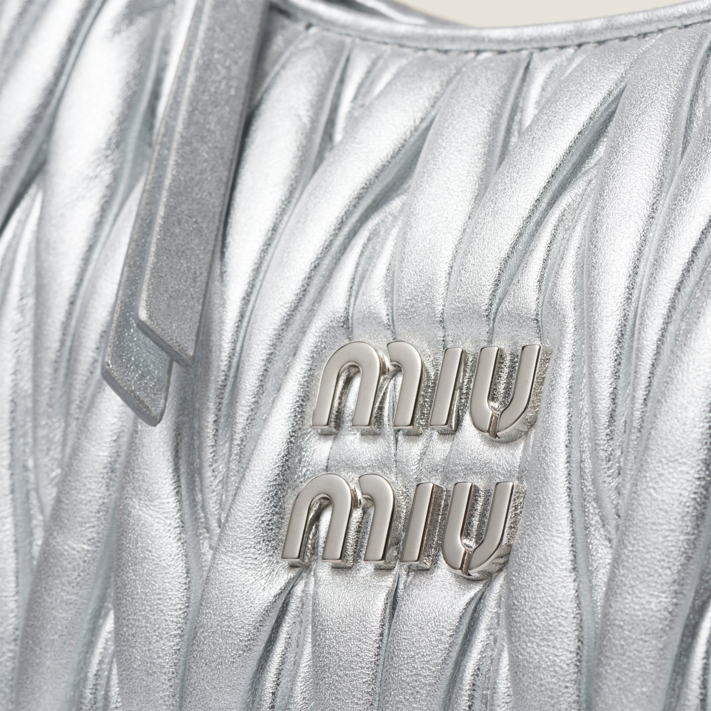 Silver Wander Matelassé Nappa Leather Hobo Bag | Miu Miu