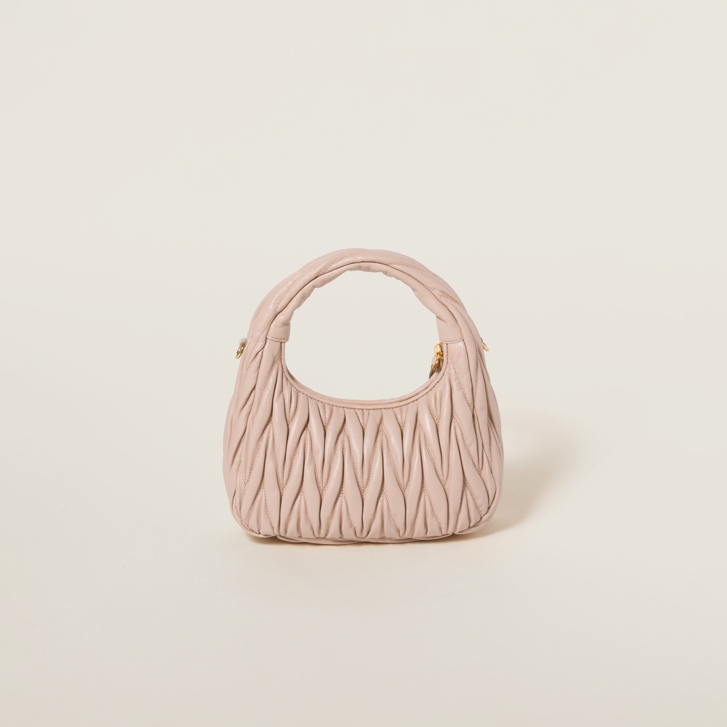 Powder Pink Wander Matelassé Nappa Leather Hobo Bag | Miu Miu