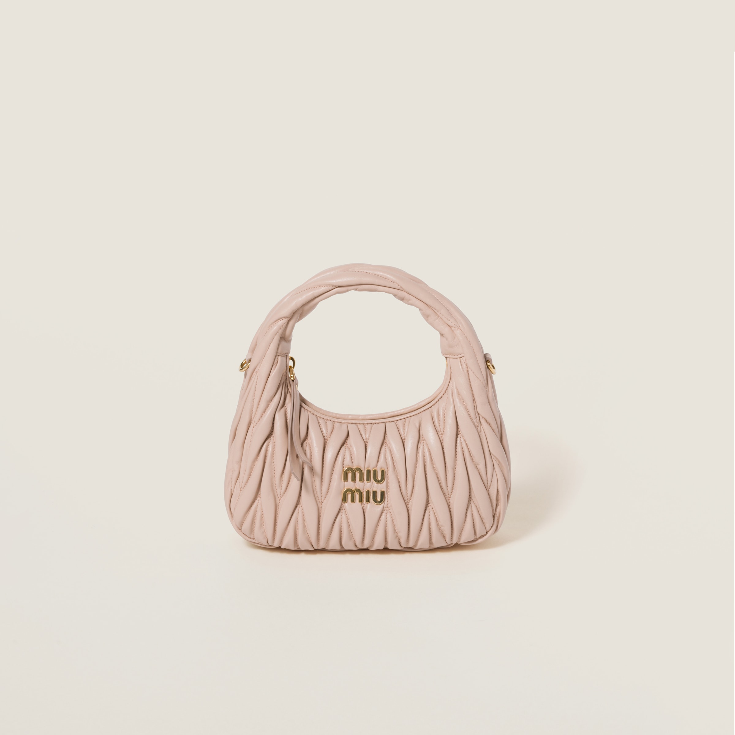 Powder Pink Wander Matelassé Nappa Leather Hobo Bag | Miu Miu