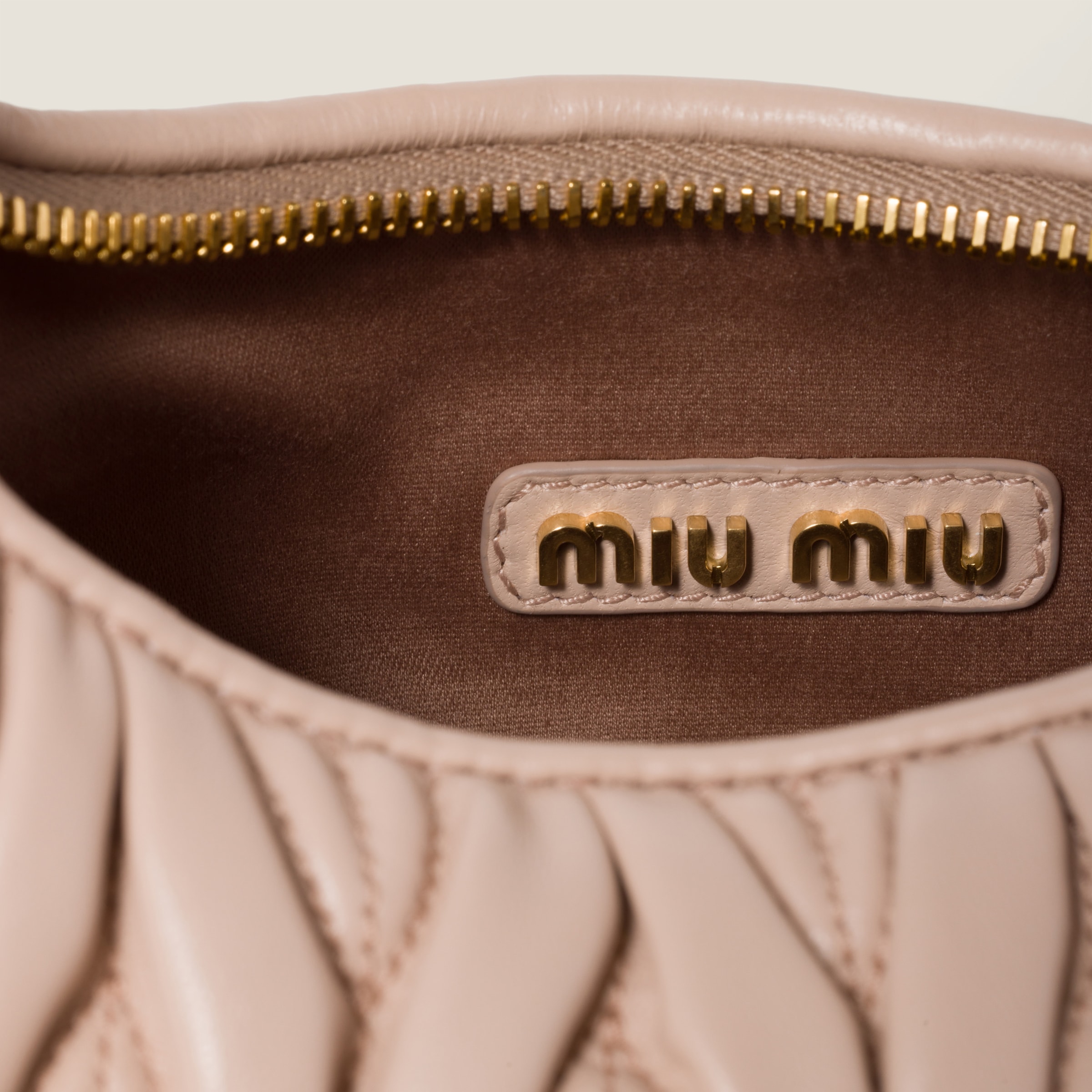 Powder Pink Wander Matelassé Nappa Leather Hobo Bag | Miu Miu