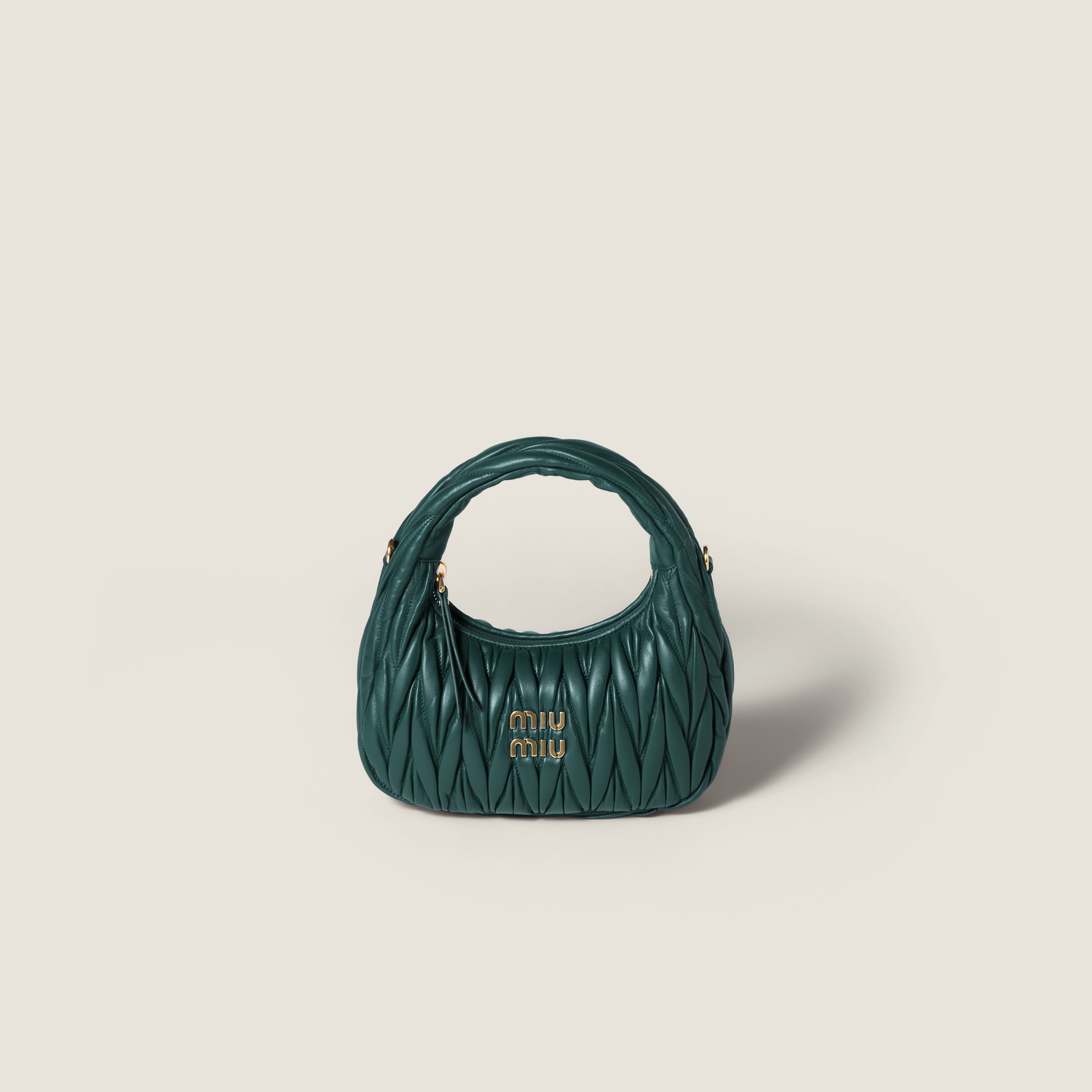 Emerald Green Wander Matelassé Nappa Leather Hobo Bag | Miu Miu