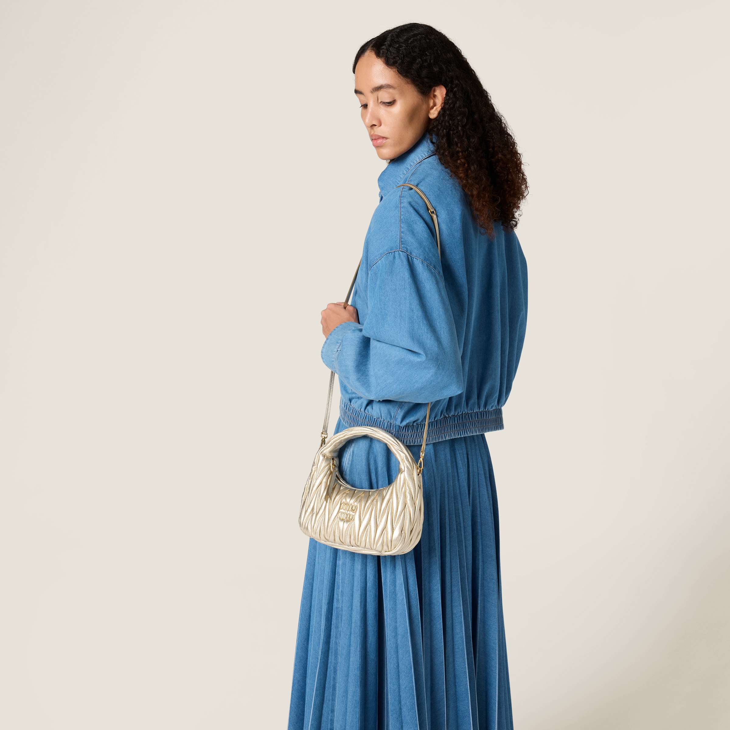 Pyrite Wander Matelassé Nappa Leather Hobo Bag | Miu Miu