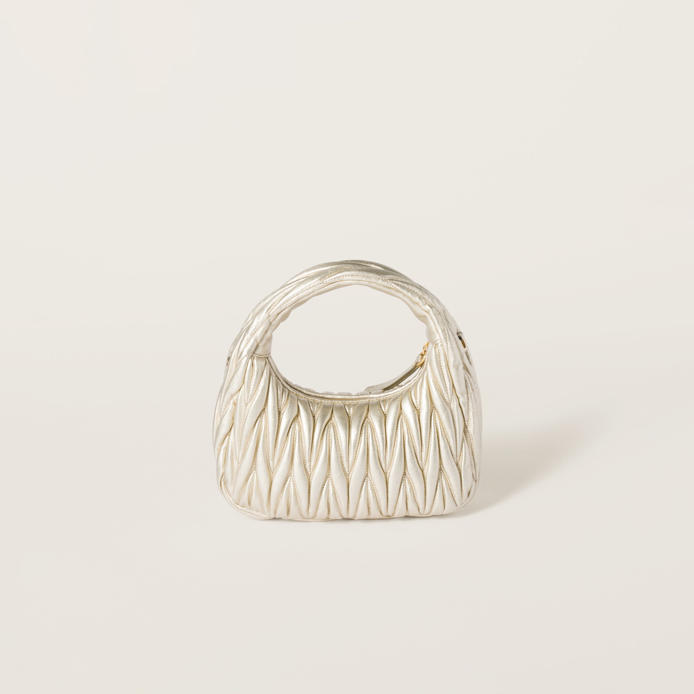 Miu Miu Wander Matelassé Nappa Leather Hobo Bag In Pyrite