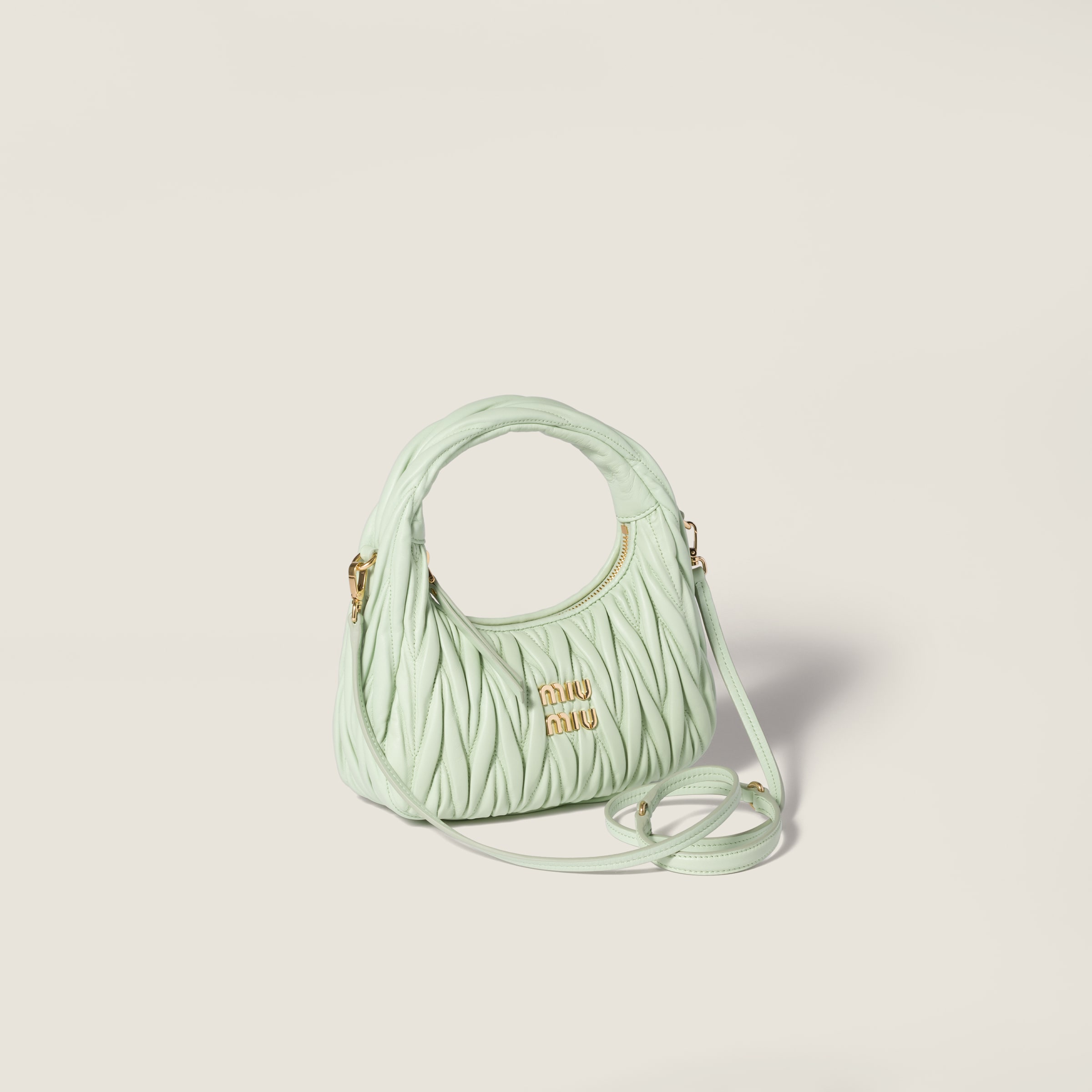 Miu Miu Wander Matelassé Nappa Leather Hobo Bag In Blue