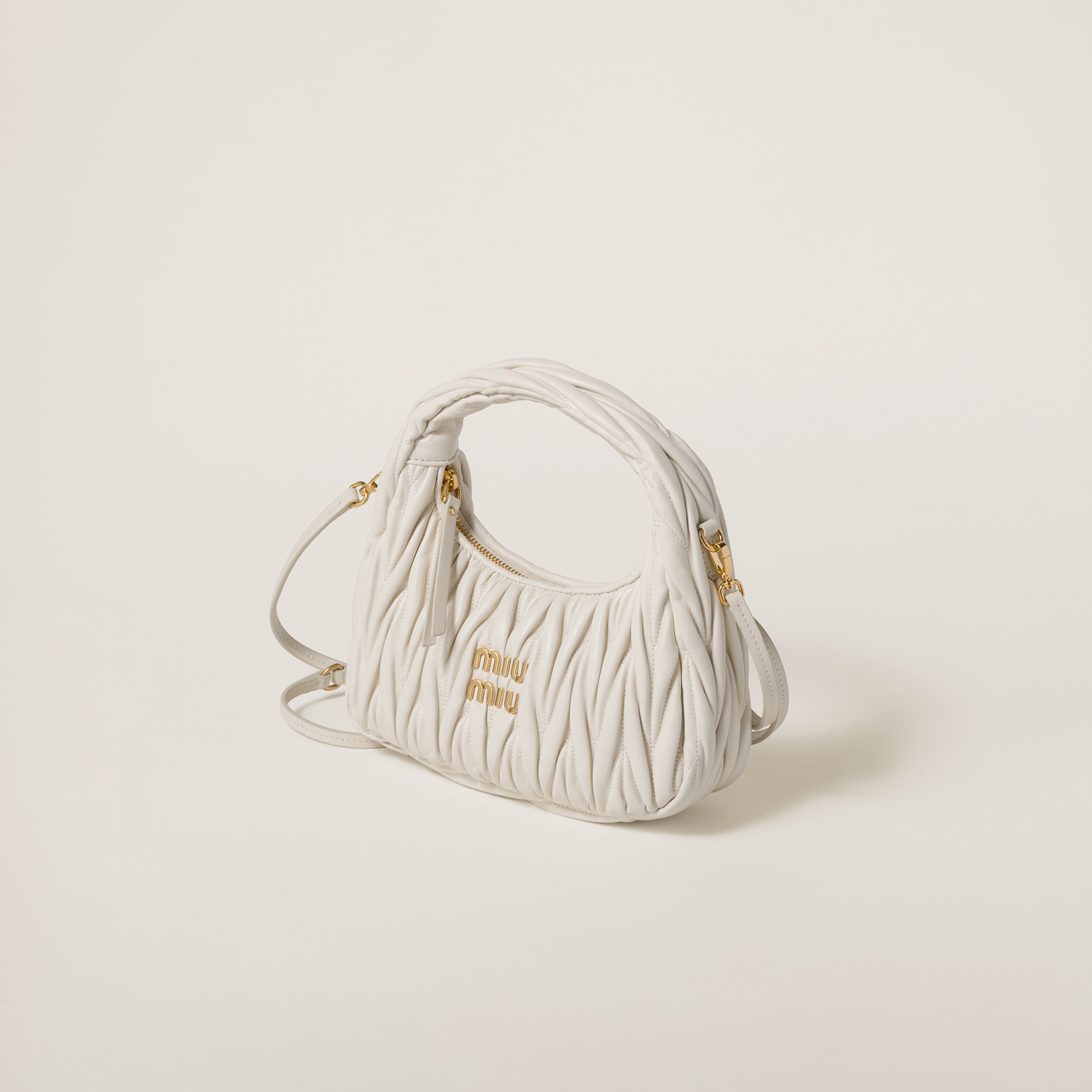 Wander Matelasse Satin Shoulder Bag in White - Miu Miu