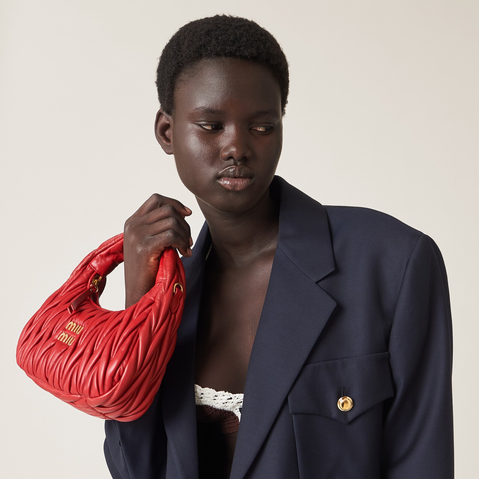 Red Wander Matelass Nappa Leather Mini Hobo Bag Miu Miu