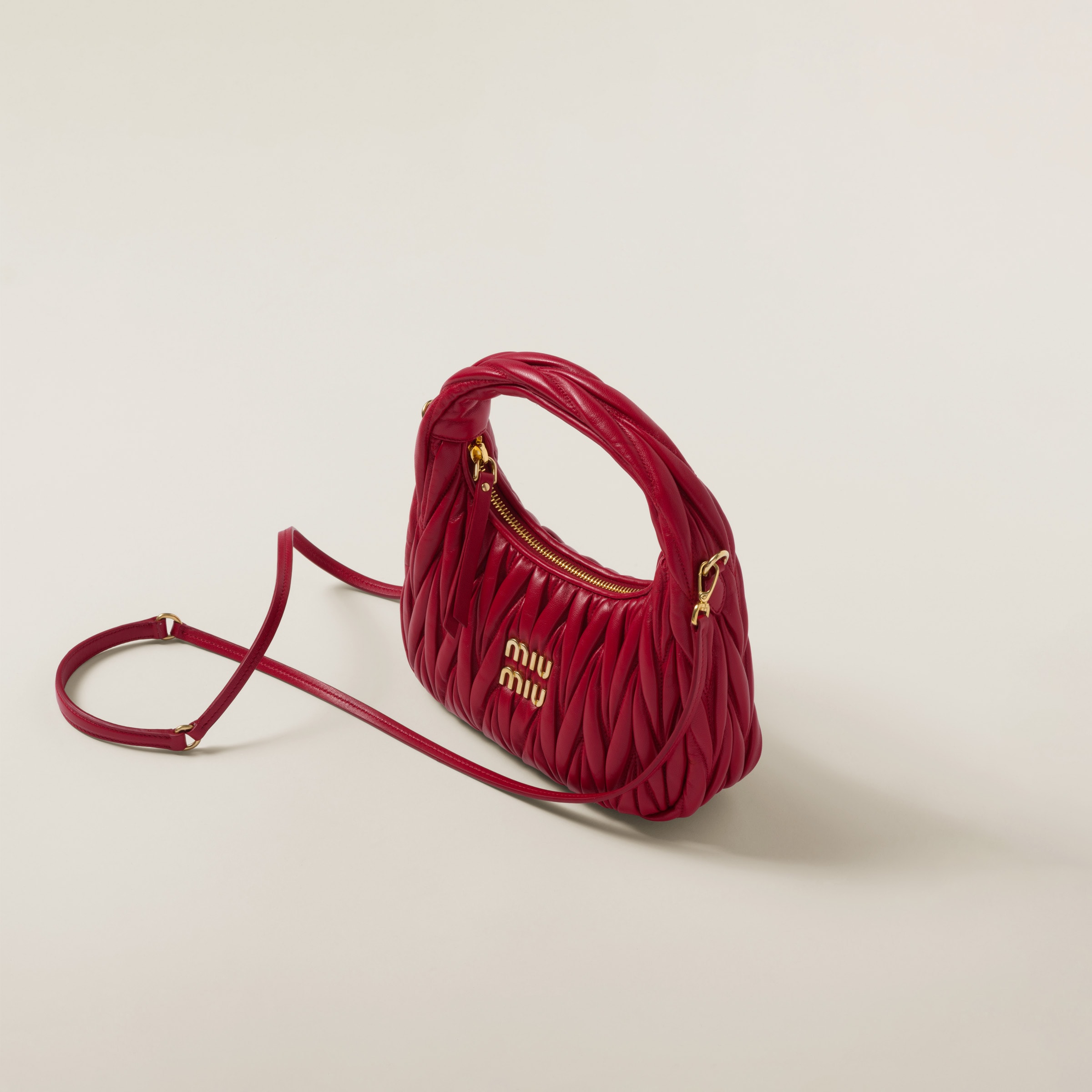 Red Wander Matelassé Nappa Leather Hobo Bag | Miu Miu