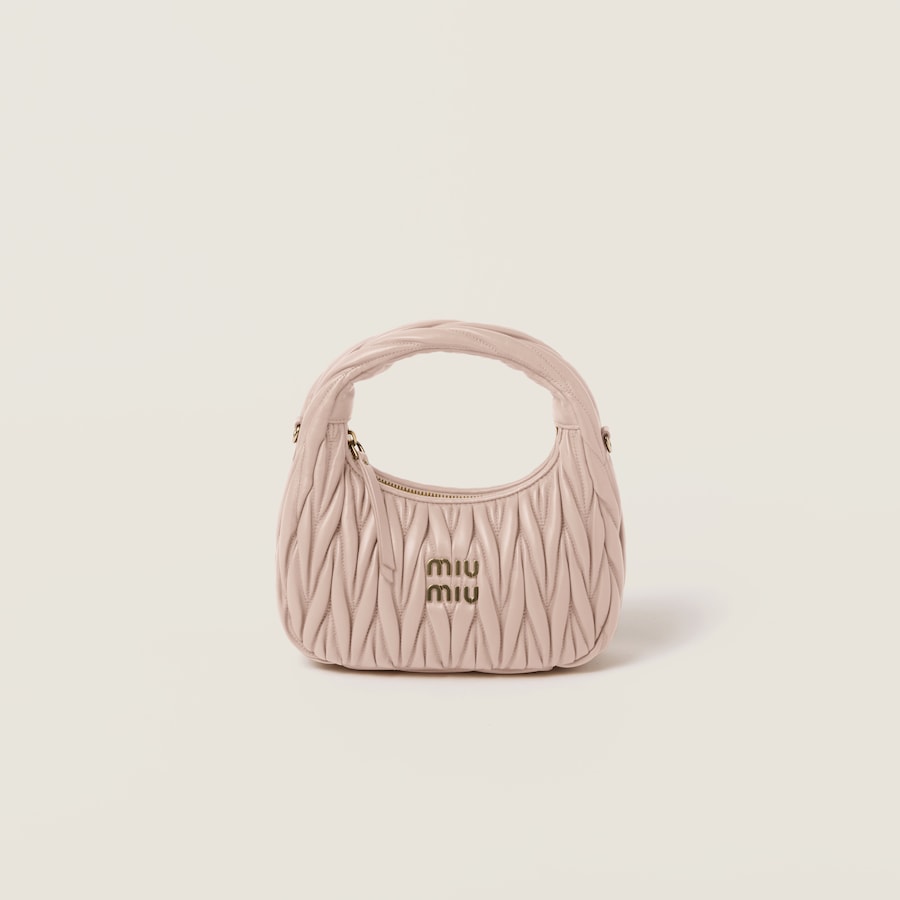 Powder Pink Wander Matelasse Nappa Leather Hobo Bag Miu Miu