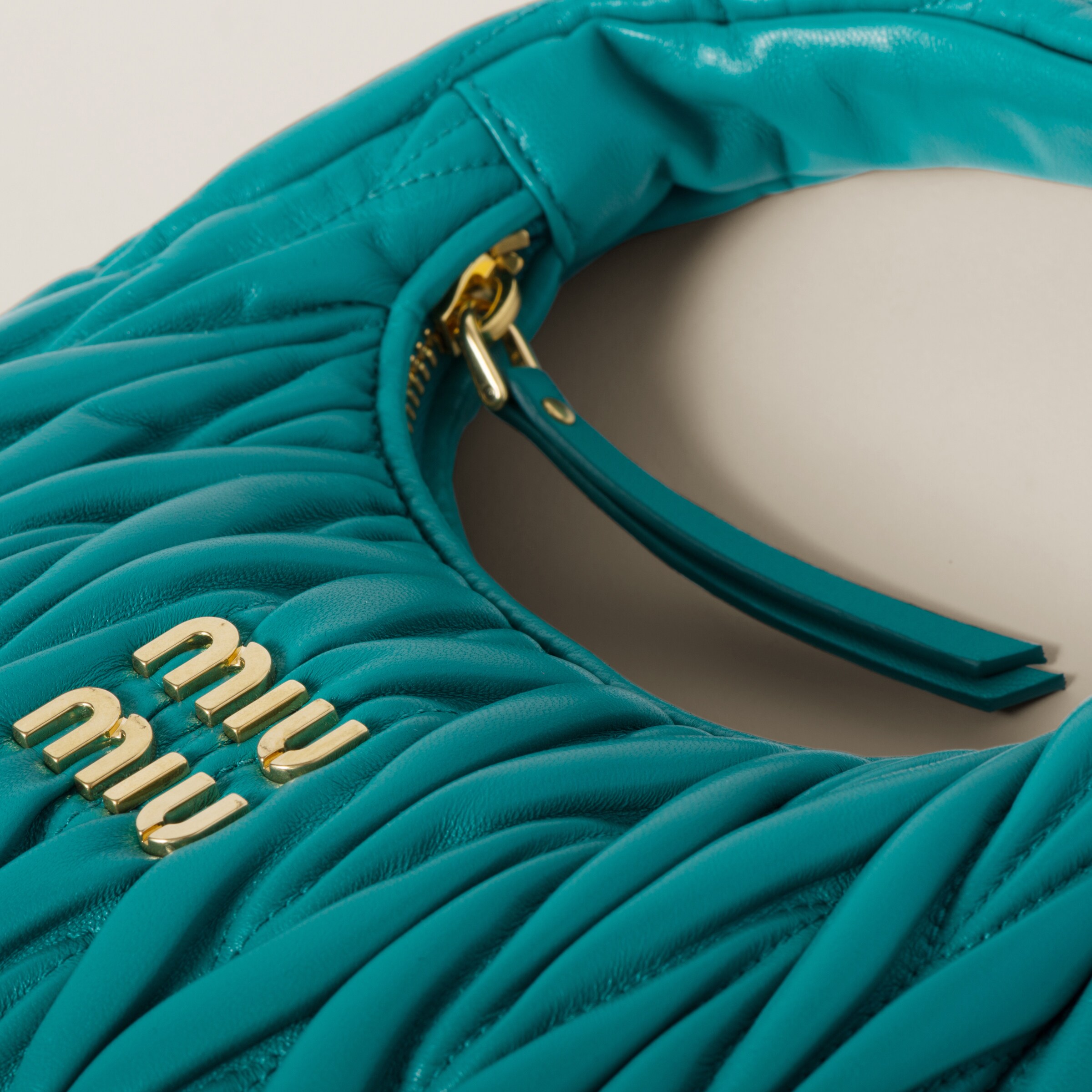 Peacock Blue Wander Matelassé Nappa Leather Hobo Bag | Miu Miu