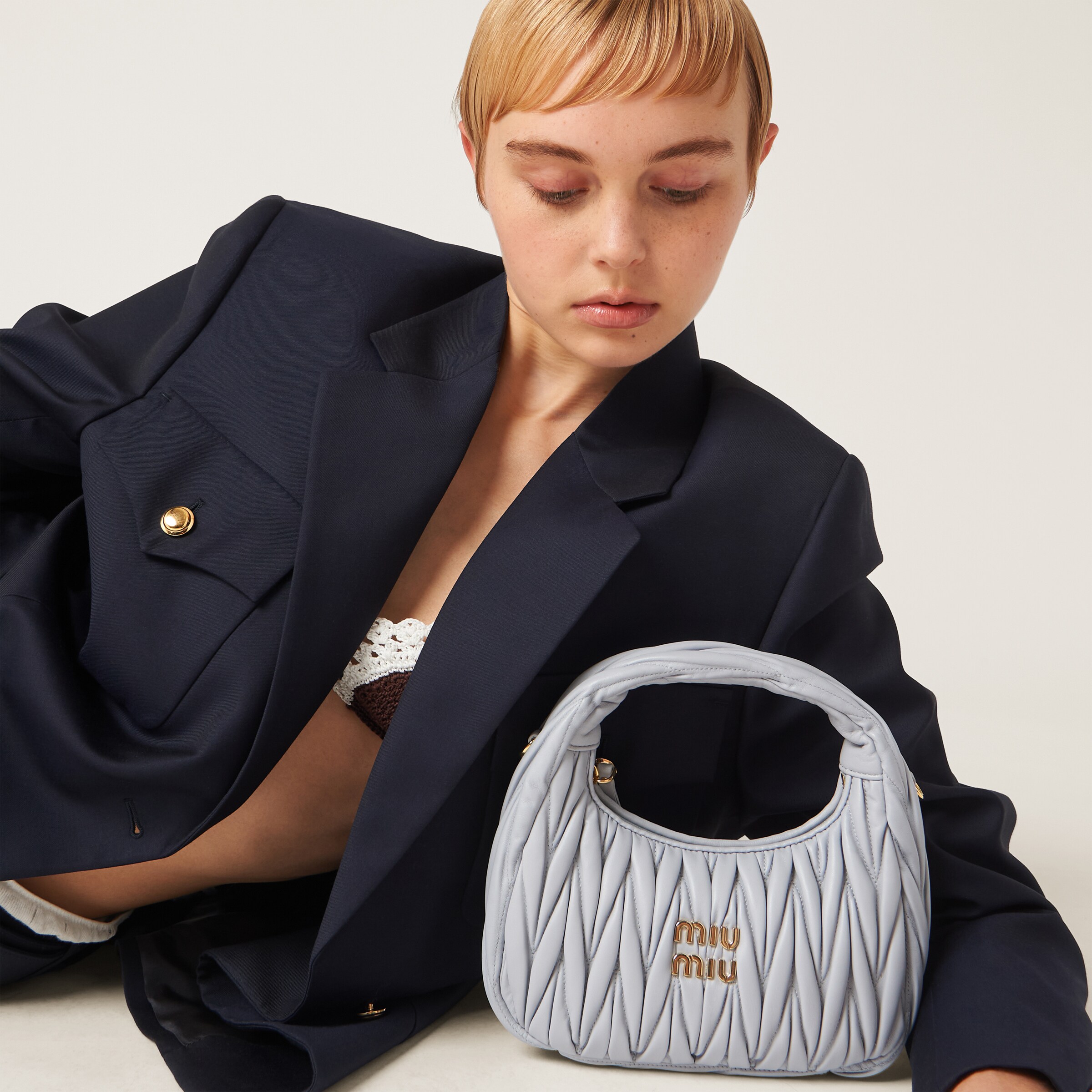 Cornflower Wander Matelass Nappa Leather Hobo Bag Miu Miu
