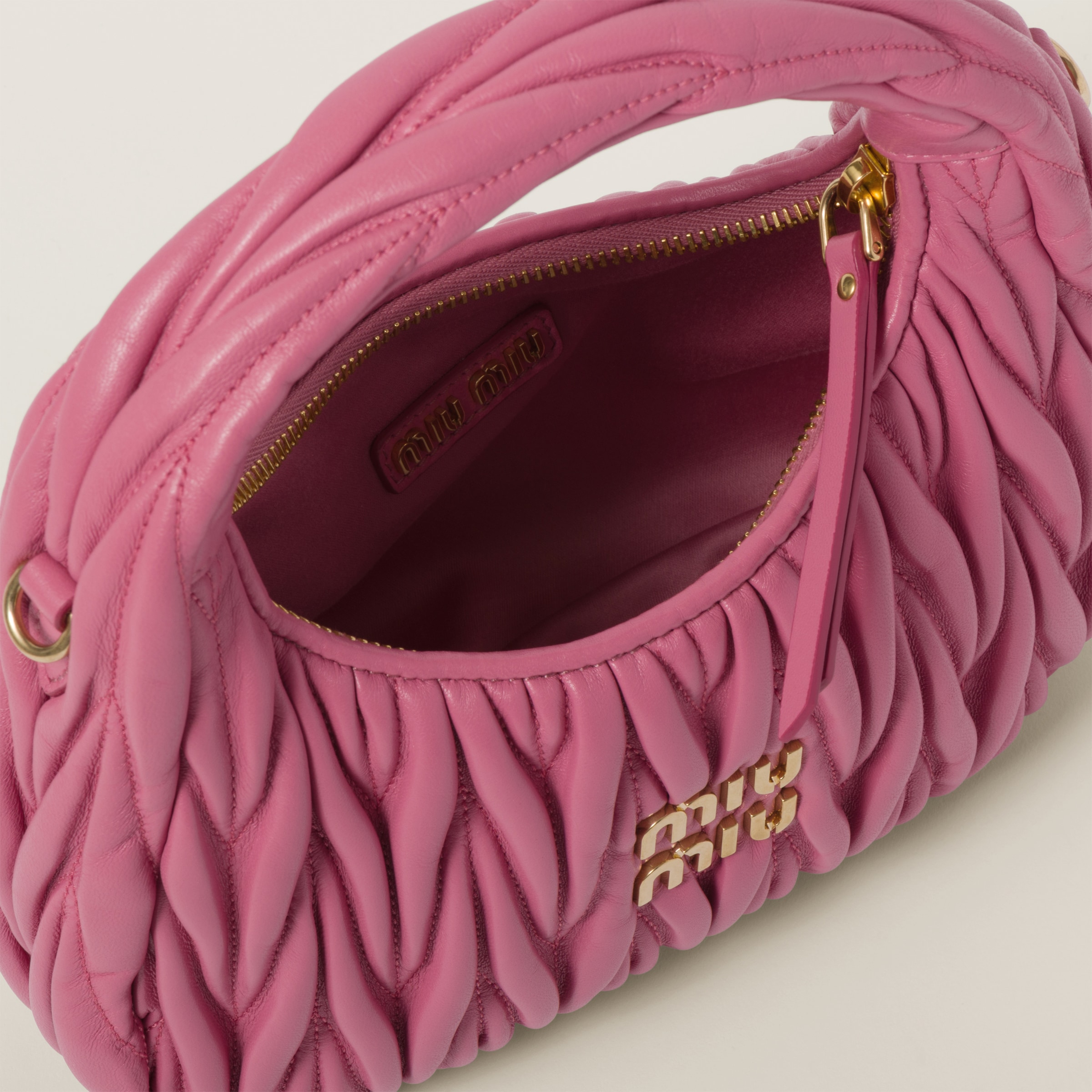 Begonia Pink Wander Matelasse Nappa Leather Hobo Bag Miu Miu