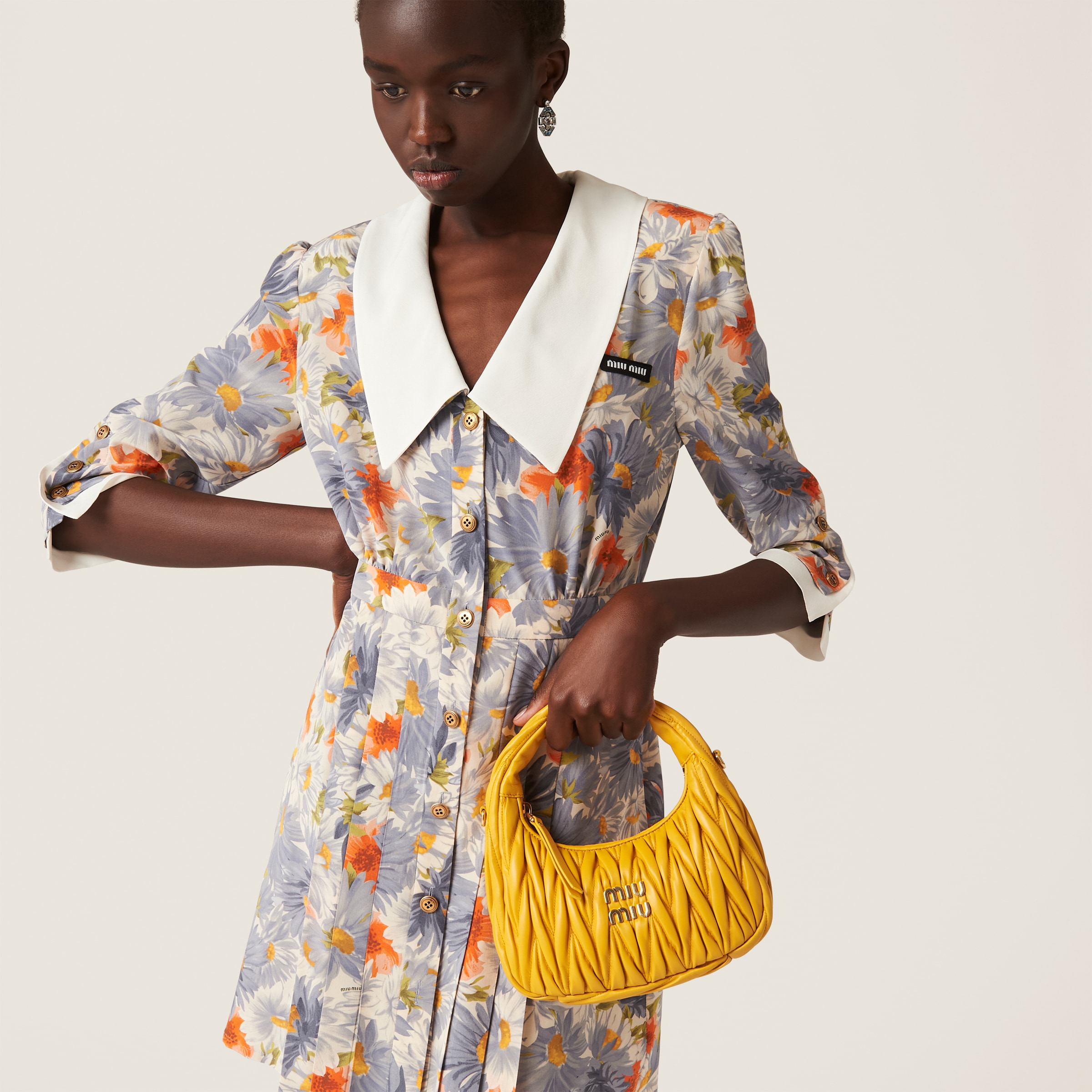 Miu Miu Wander Matelassé Nappa Leather Hobo Bag In Sunny Yellow