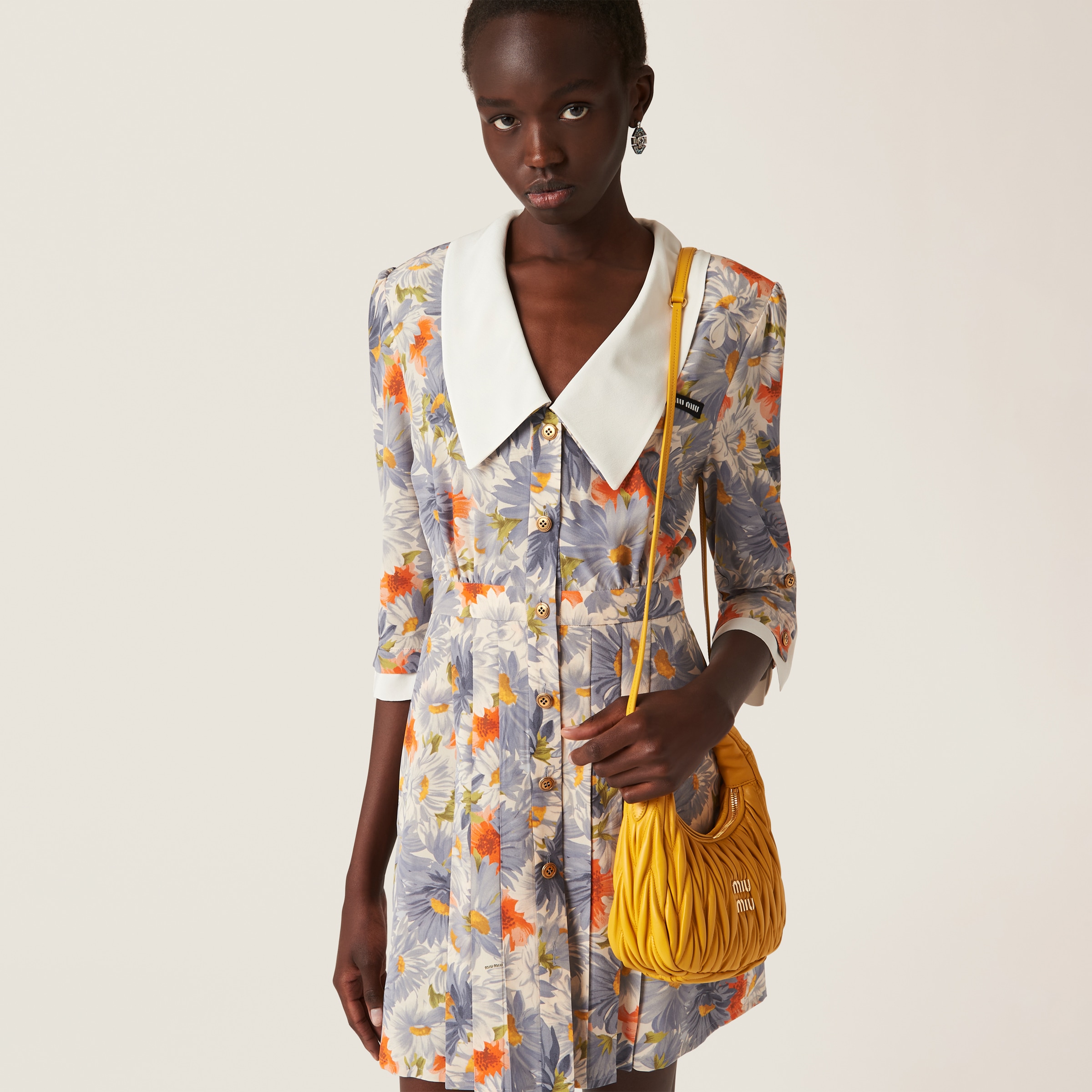 Sunny Yellow Wander Matelassé Nappa Leather Hobo Bag | Miu Miu