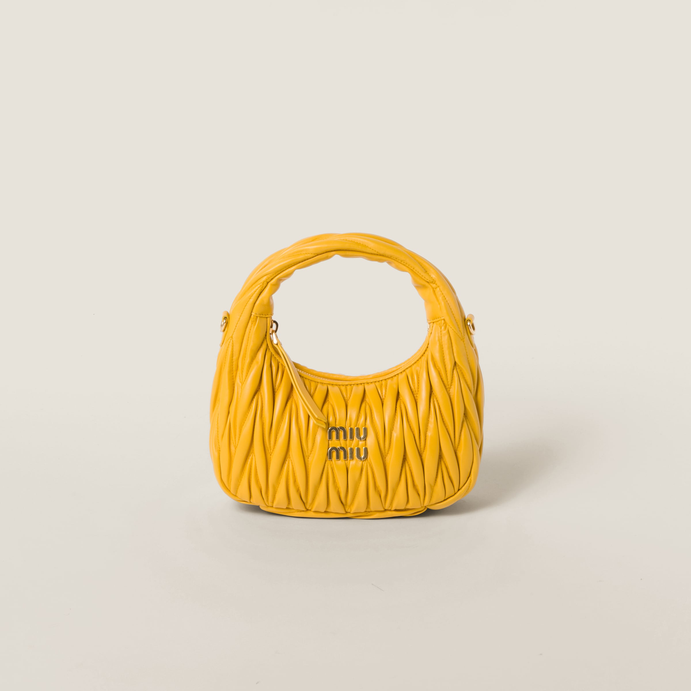 Sunny Yellow Wander Matelasse Nappa Leather Hobo Bag Miu Miu