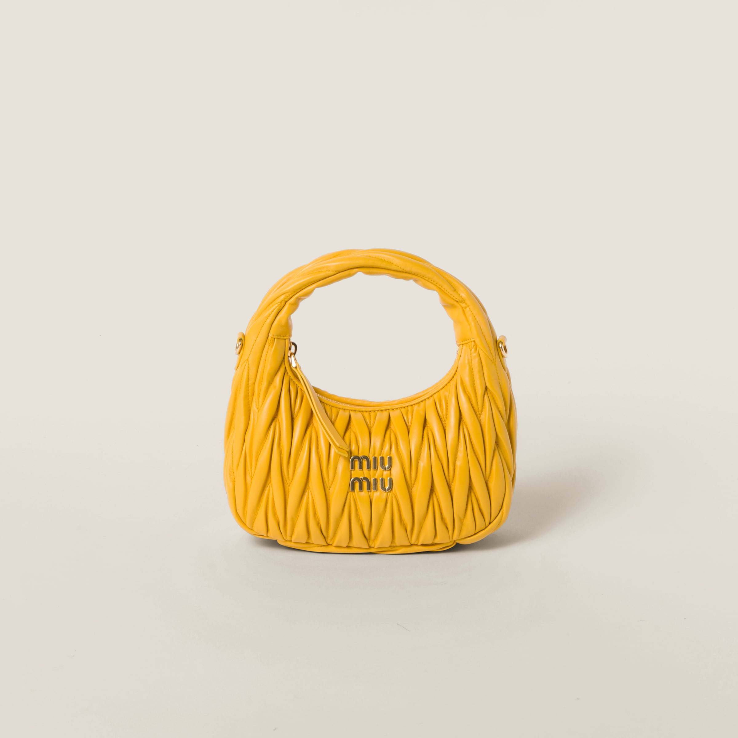 Miumiu Wander Matelassé Nappa Leather Hobo Bag In Sunny Yellow