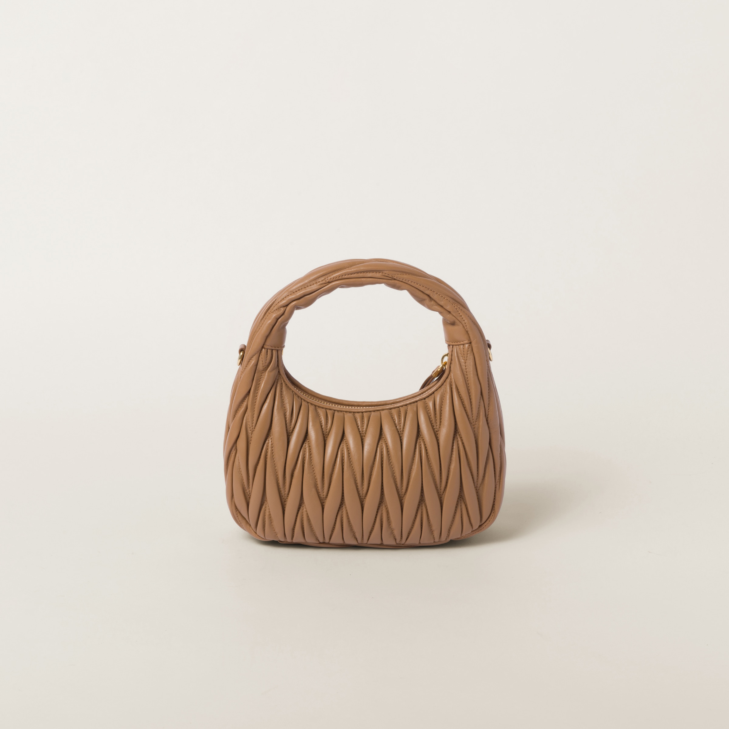 Caramel Wander Matelasse Nappa Leather Hobo Bag Miu Miu
