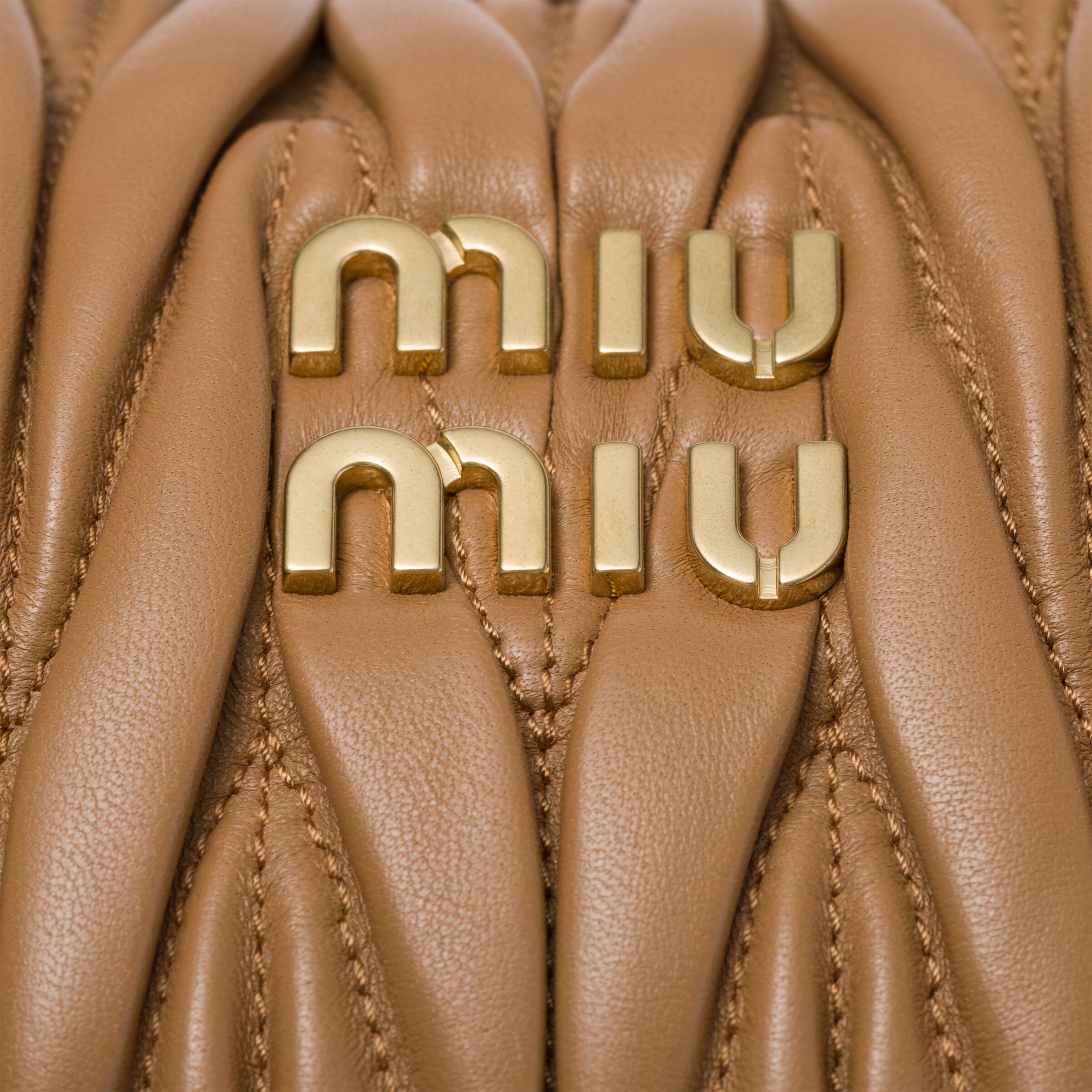 Caramel Wander Matelassé Nappa Leather Hobo Bag | Miu Miu