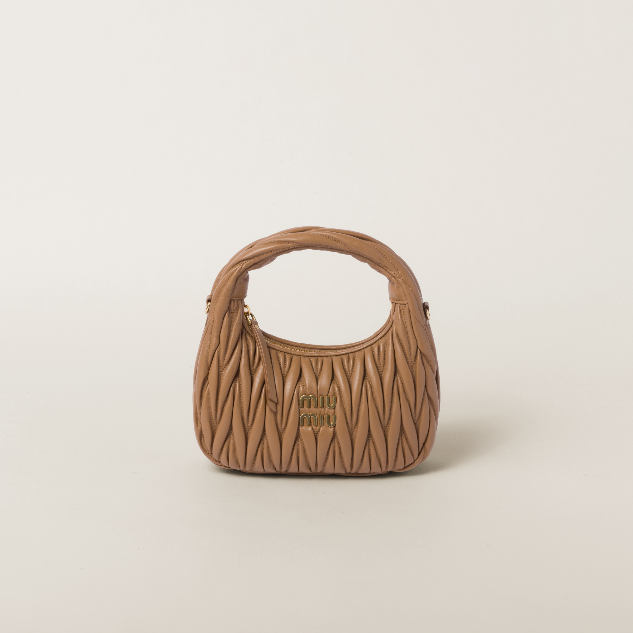 Caramel Wander Matelassé Nappa Leather Hobo Bag | Miu Miu