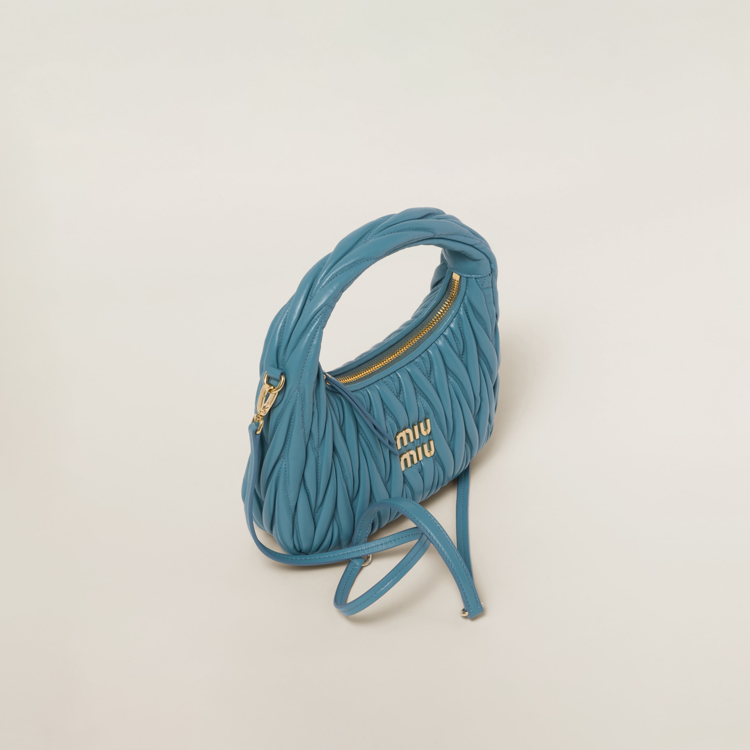 Marina Blue Wander Matelassé Nappa Leather Hobo Bag | Miu Miu Marina Blue Wander Matelassé Nappa Leather Hobo Bag | Miu Miu