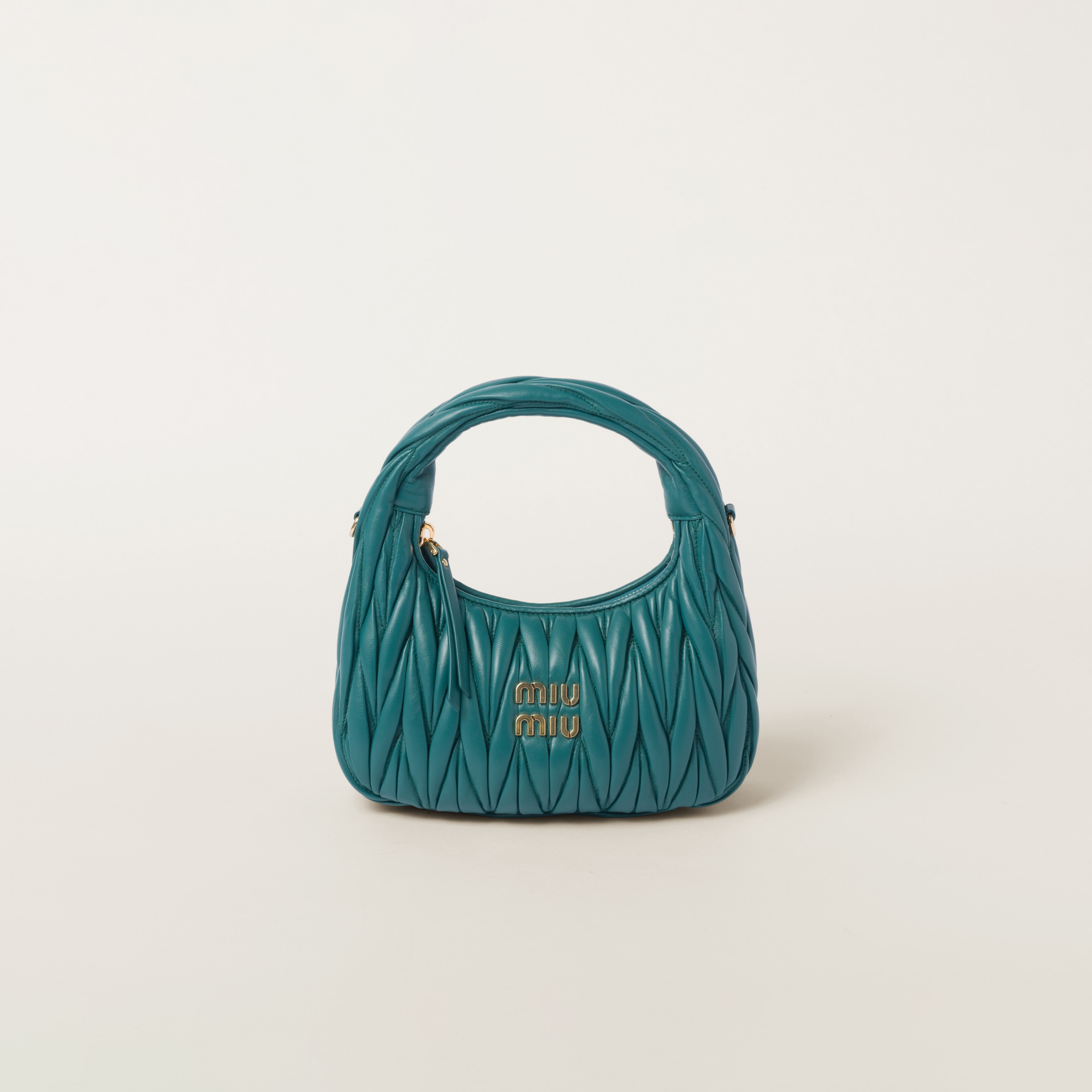 Lagoon Blue Wander Matelasse Nappa Leather Hobo Bag Miu Miu