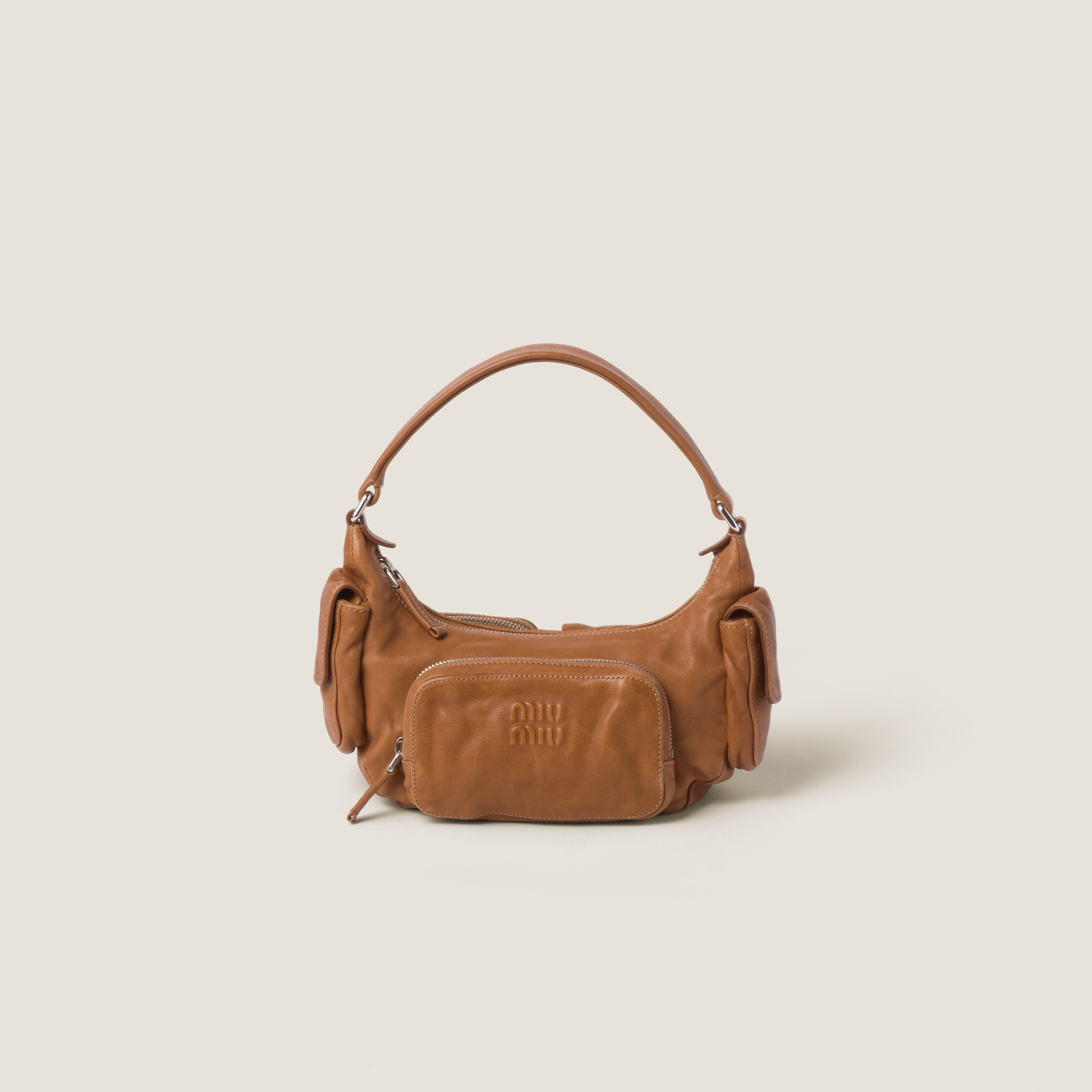 Miumiu Pocket Nappa Leather Bag In Brown