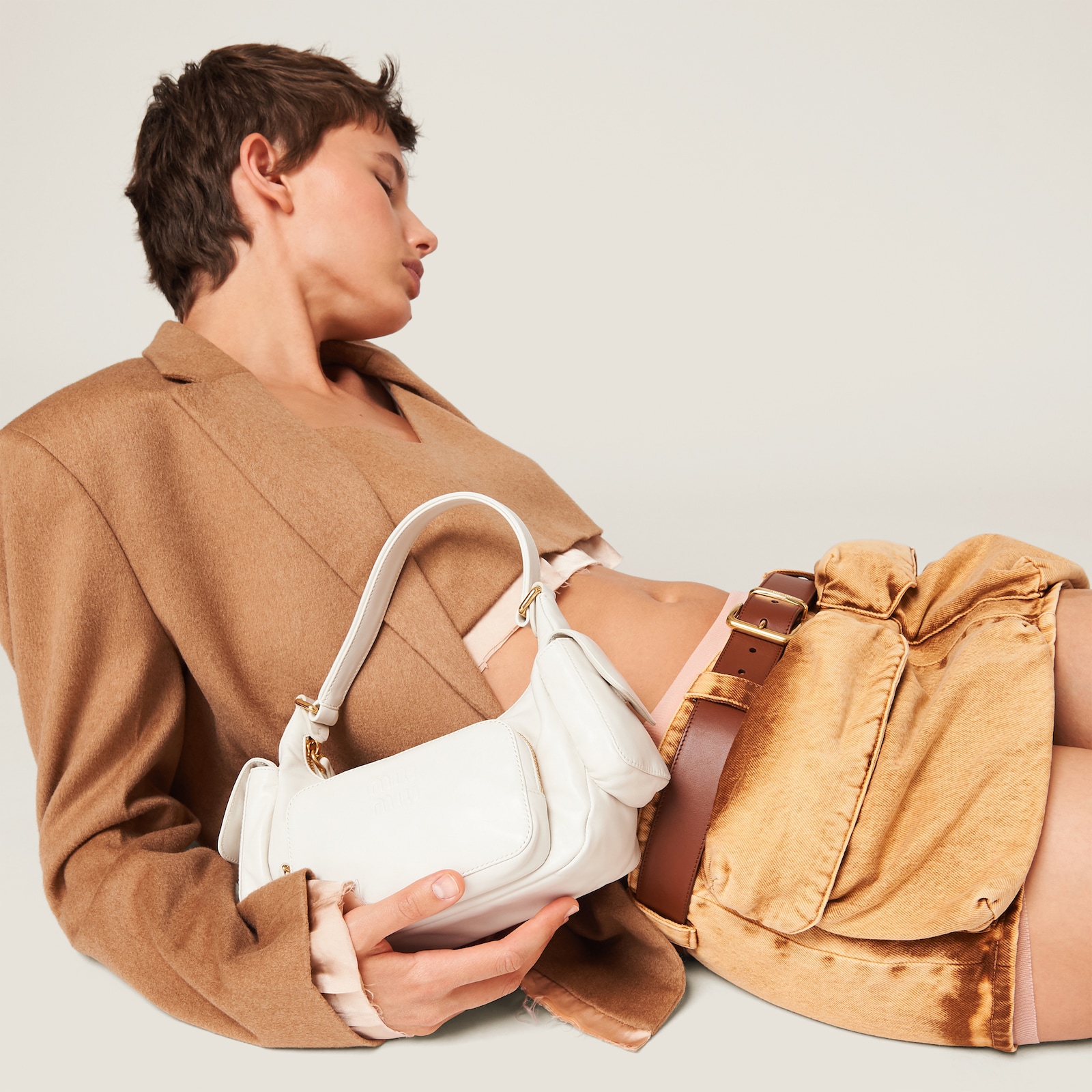 MIUMIU Nappa leather Pocket One Shoulder Bag 5BC146 white