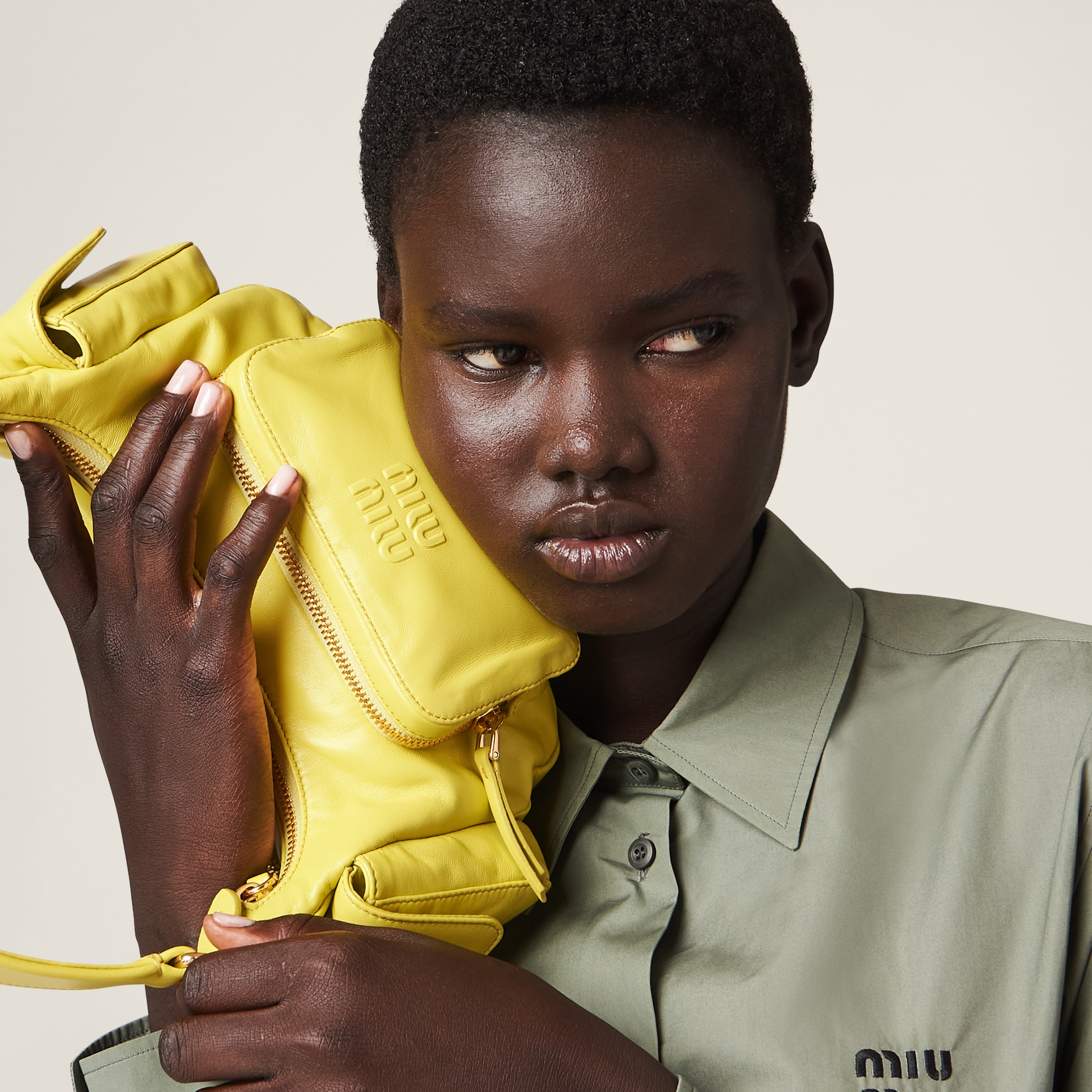 Citron Yellow Nappa Leather Pocket Bag Miu Miu